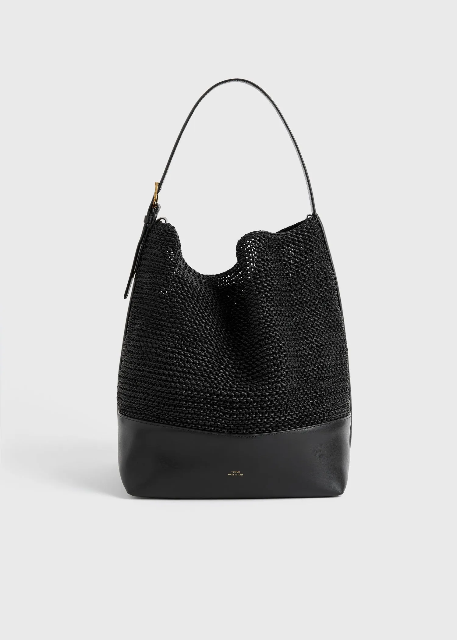 Belted woven-leather tote black sold by Toteme