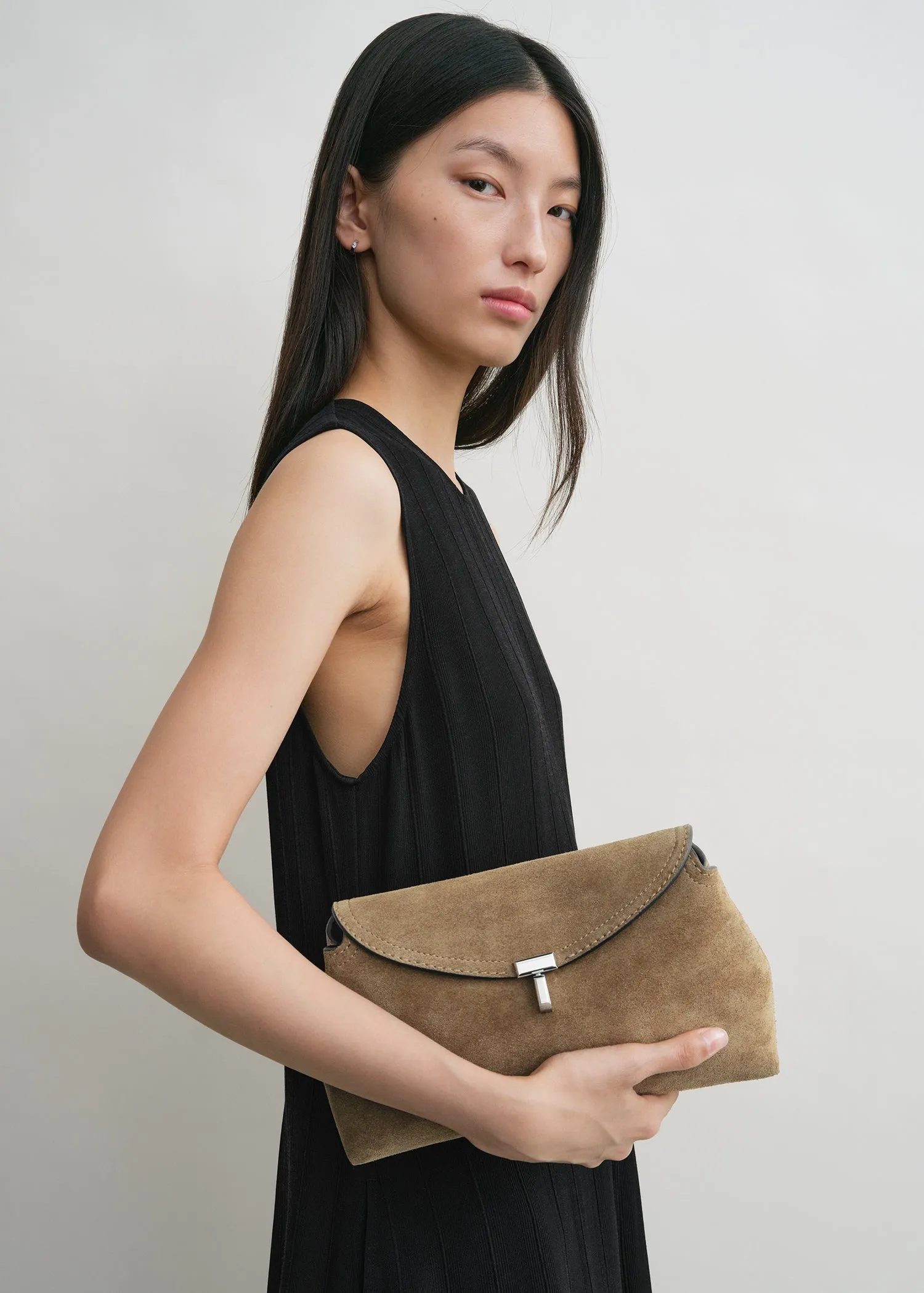 T-lock suede clutch tobacco sold by Toteme product image thumbnail 3