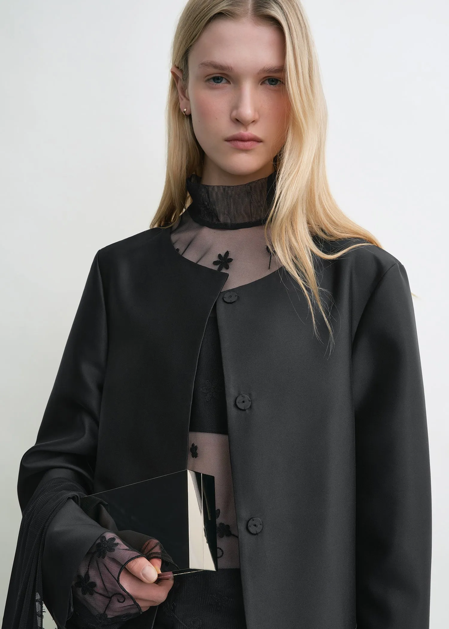 Collarless coat black sold by Toteme product image thumbnail 5