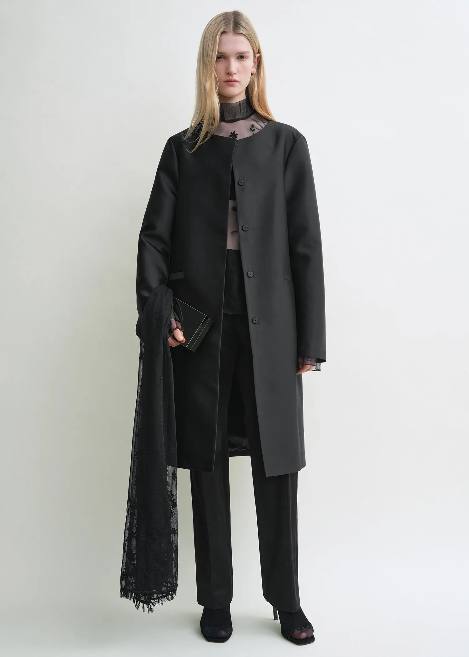 Collarless coat black sold by Toteme product image thumbnail 2