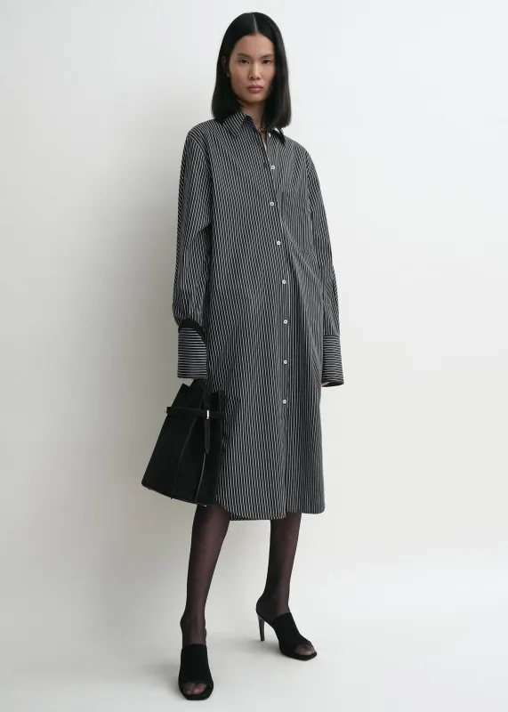 Striped kimono-sleeve shirtdress black/white sold by Toteme