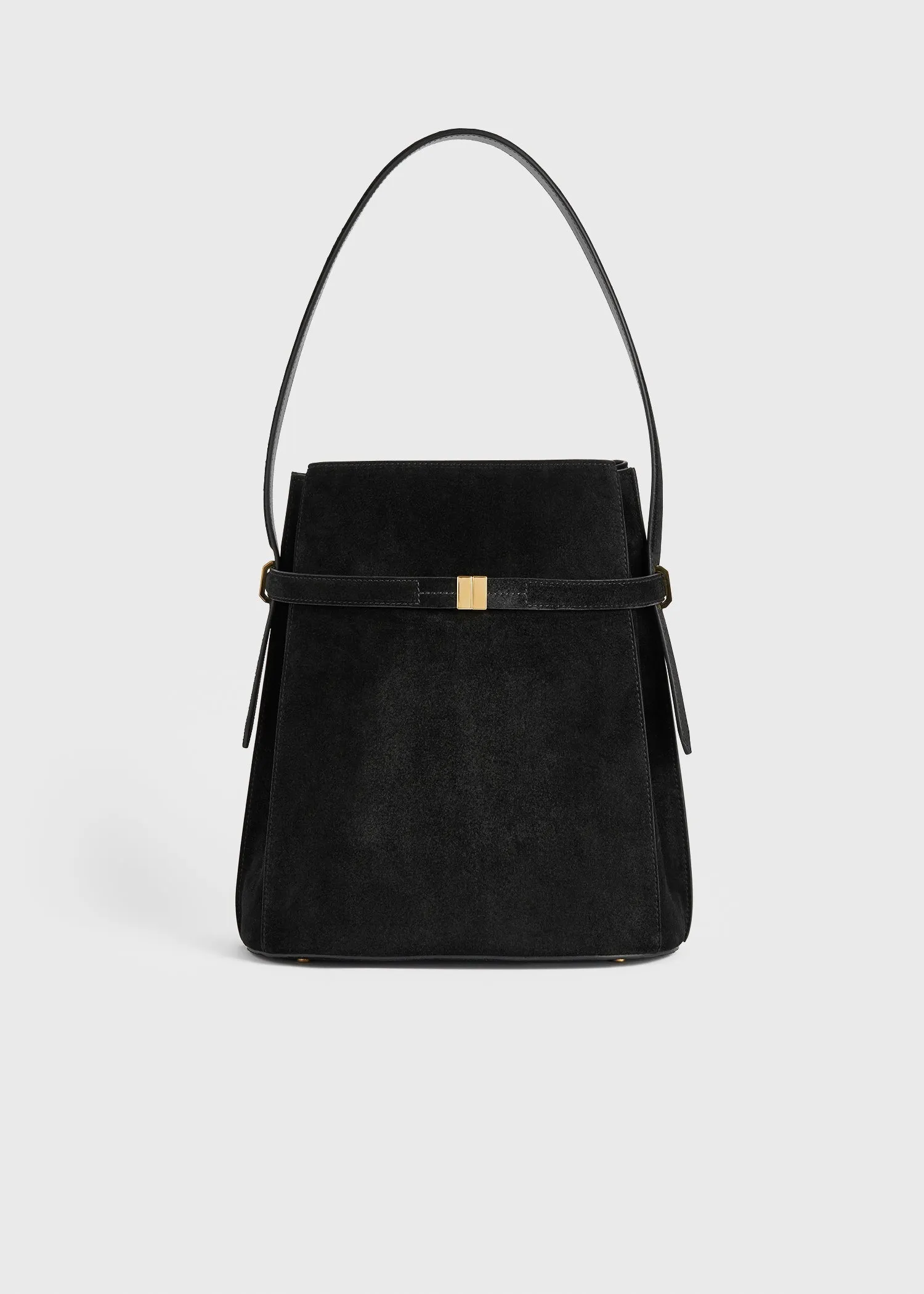 Belted suede bucket bag black sold by Toteme
