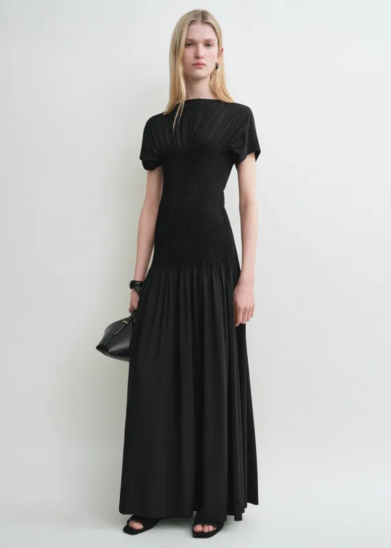Knife-pleated jersey dress black made by Toteme