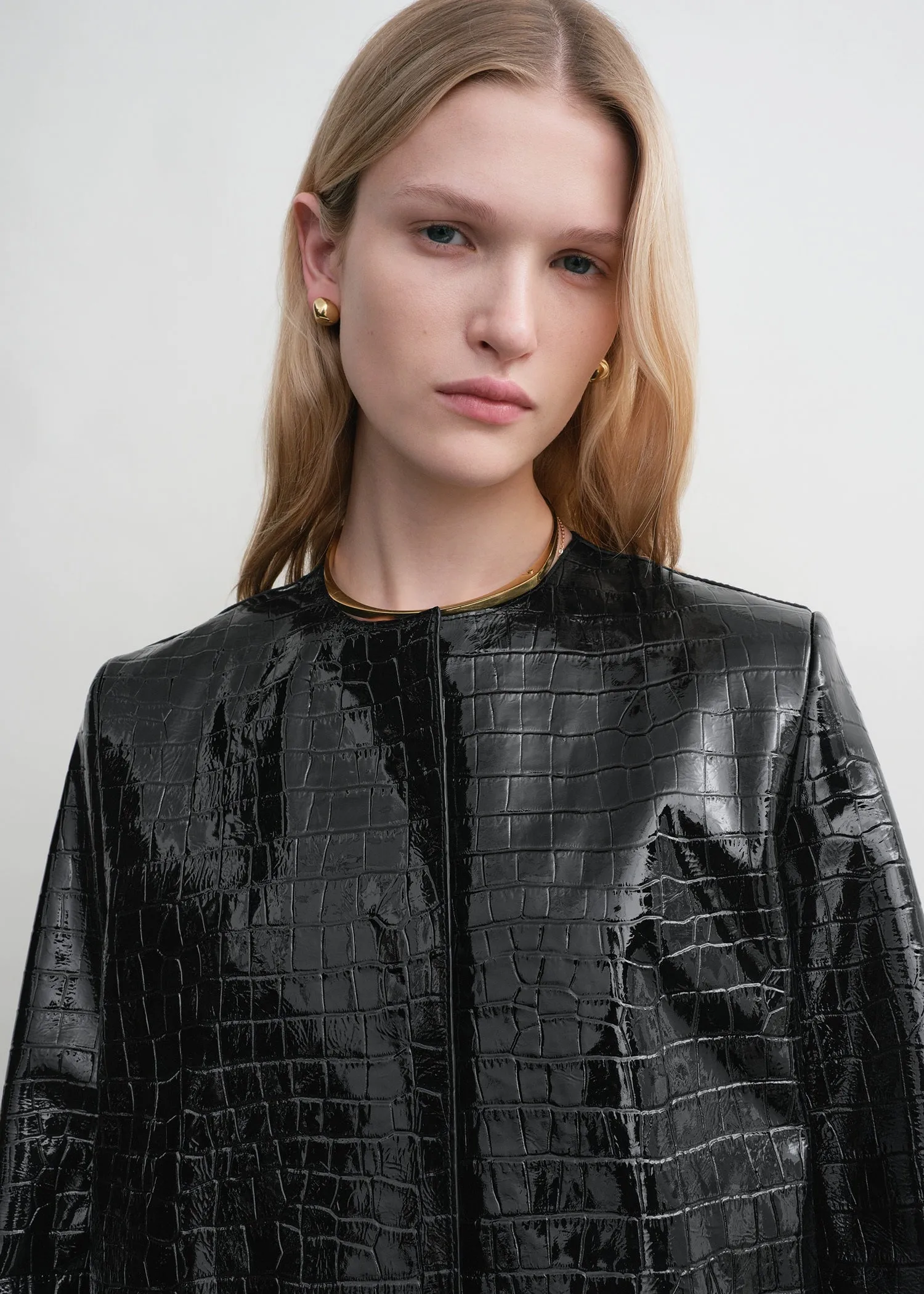 Croco-embossed coat black sold by Toteme product image thumbnail 2