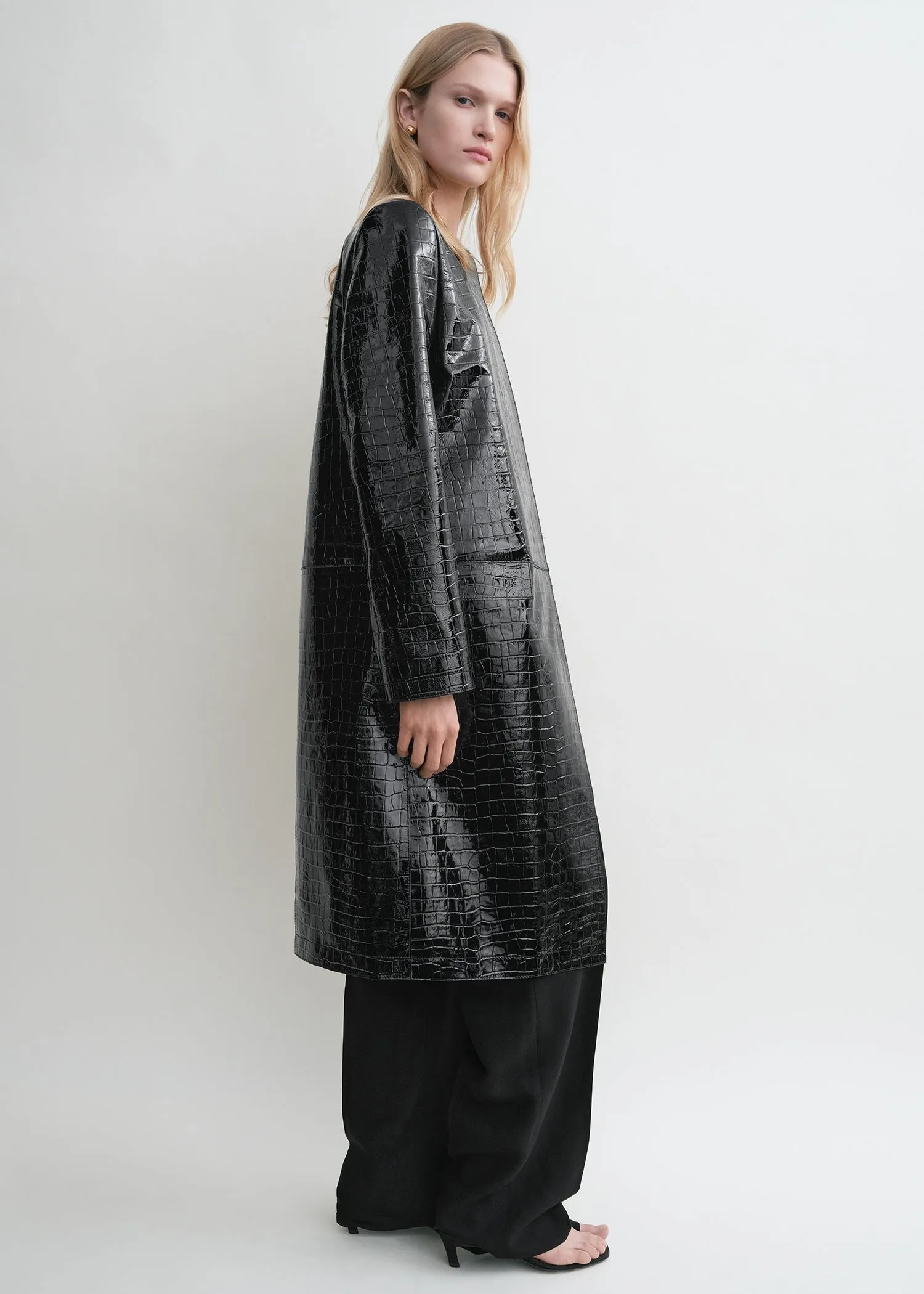 Croco-embossed coat black sold by Toteme product image thumbnail 3