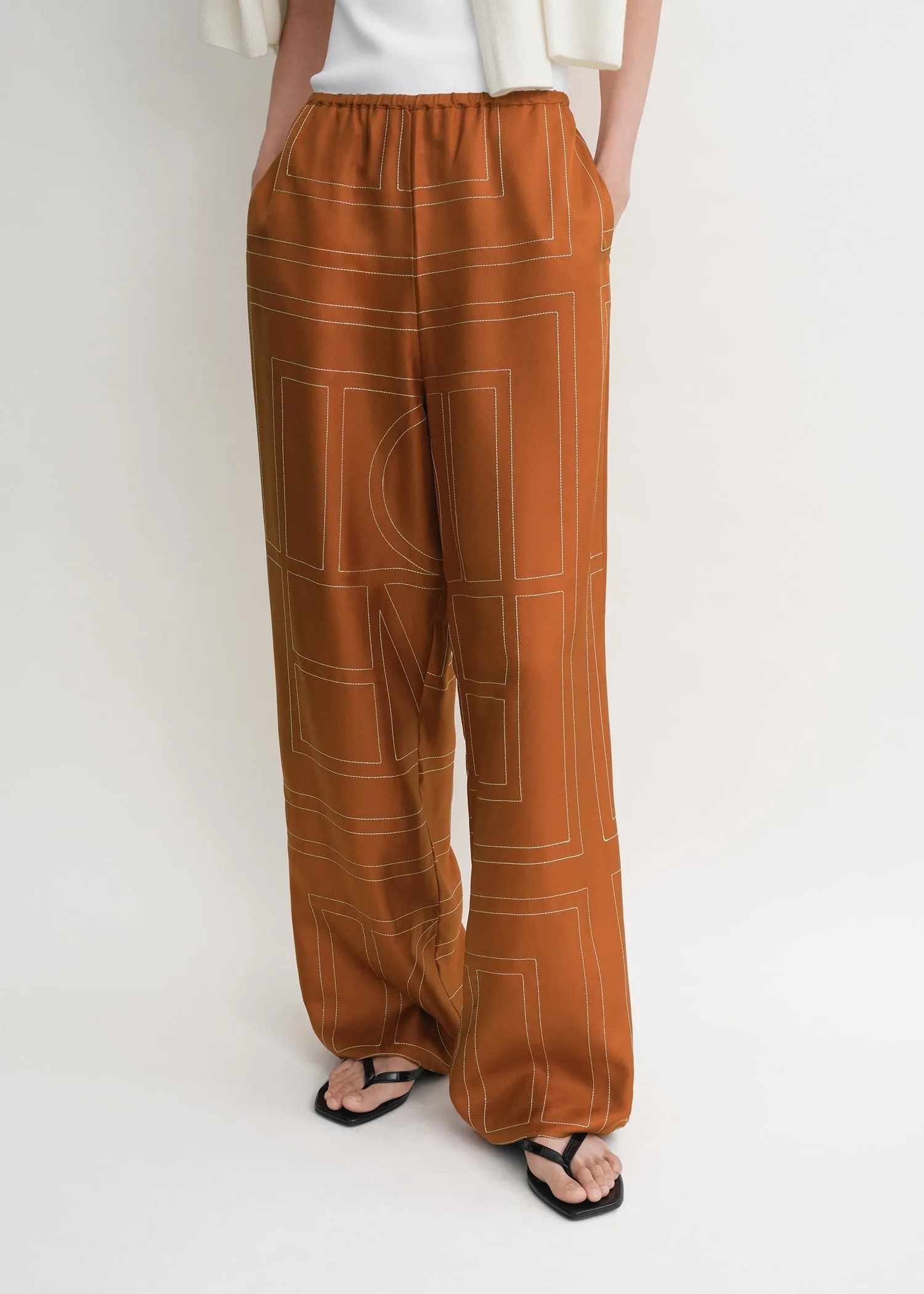 Monogram silk pj bottoms terracotta sold by Toteme product image thumbnail 4