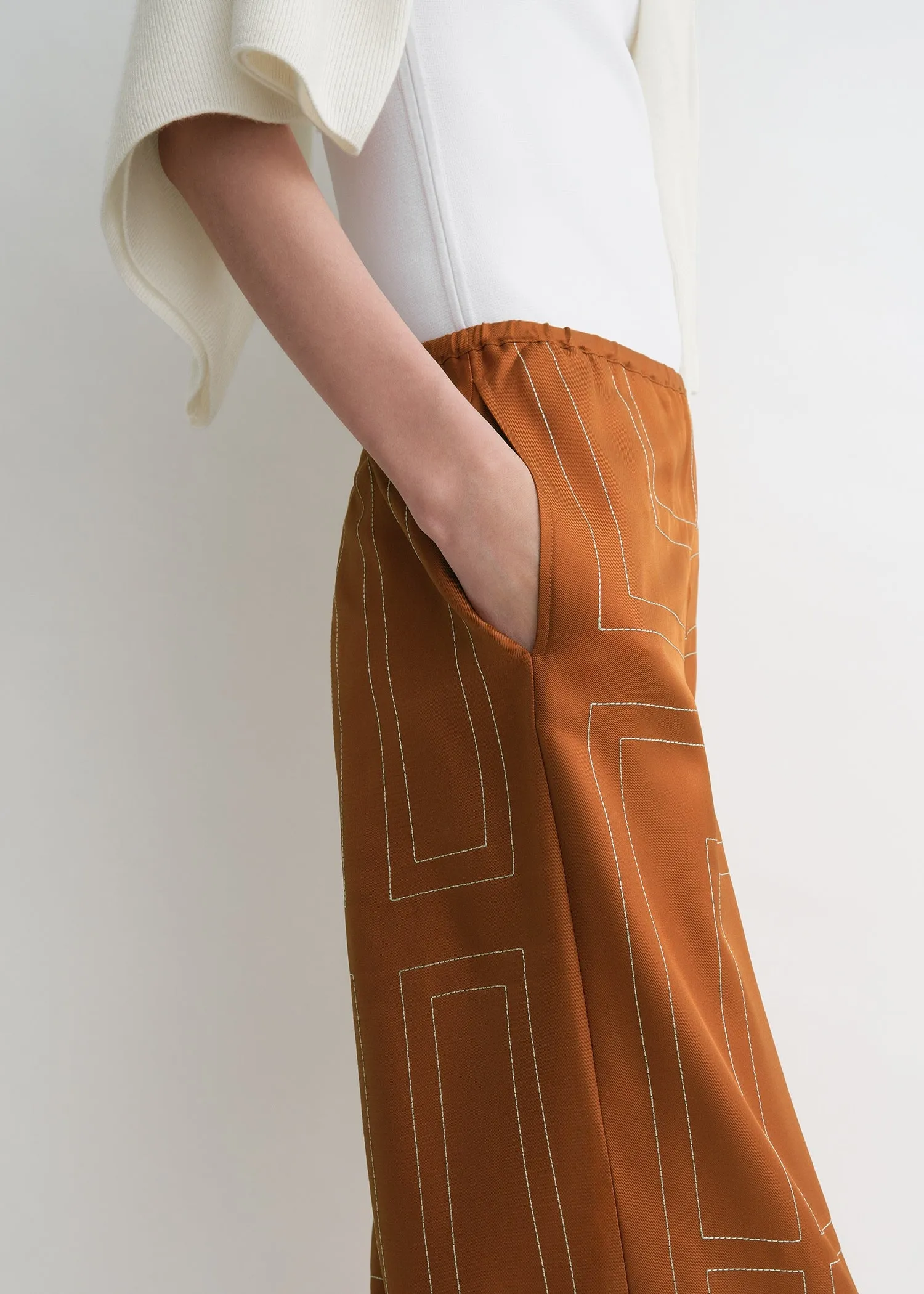 Monogram silk pj bottoms terracotta sold by Toteme product image thumbnail 5