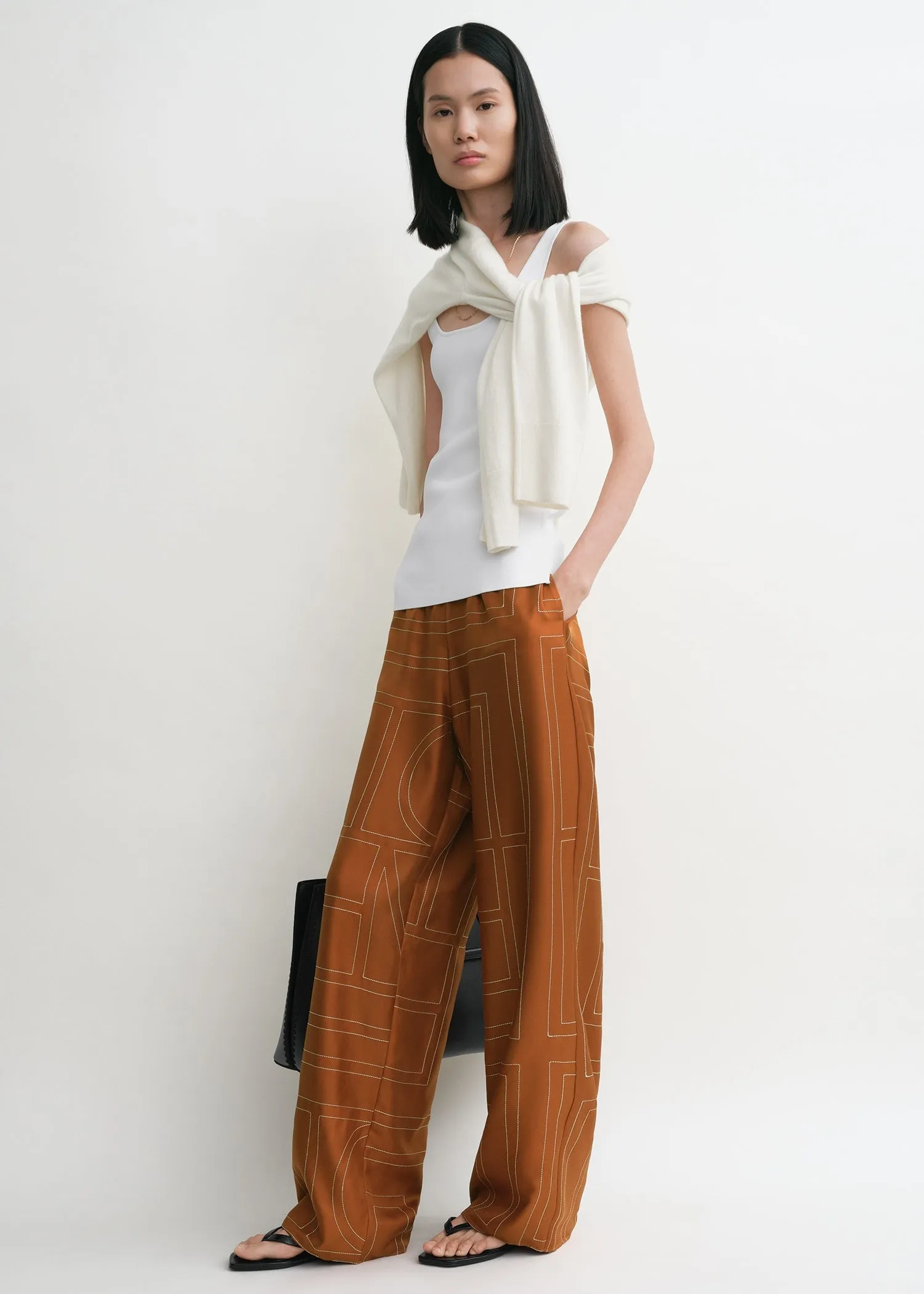 Monogram silk pj bottoms terracotta sold by Toteme product image thumbnail 2