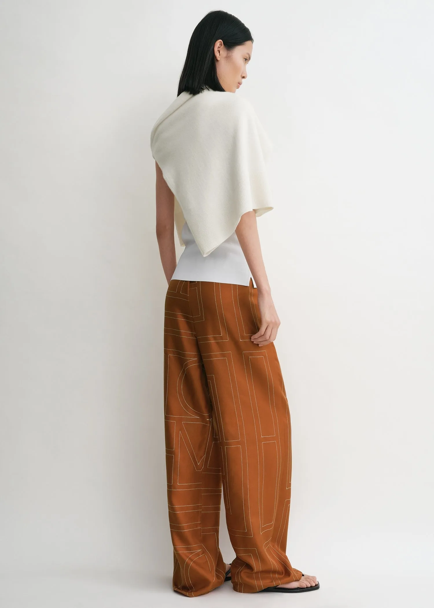 Monogram silk pj bottoms terracotta sold by Toteme product image thumbnail 3