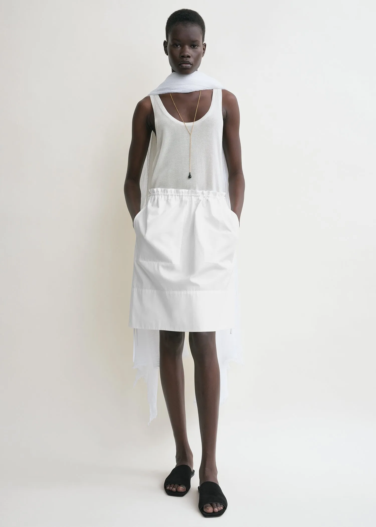 Drawstring poplin mini skirt white sold by Toteme