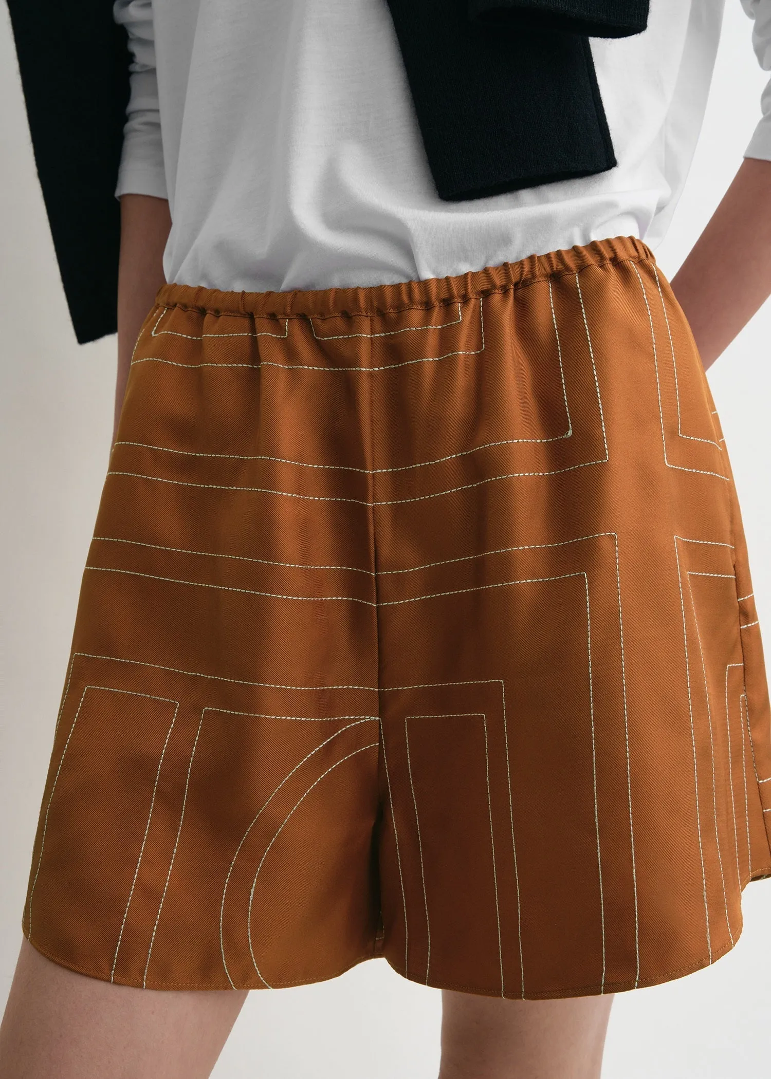 Monogram silk pj shorts terracotta sold by Toteme product image thumbnail 5