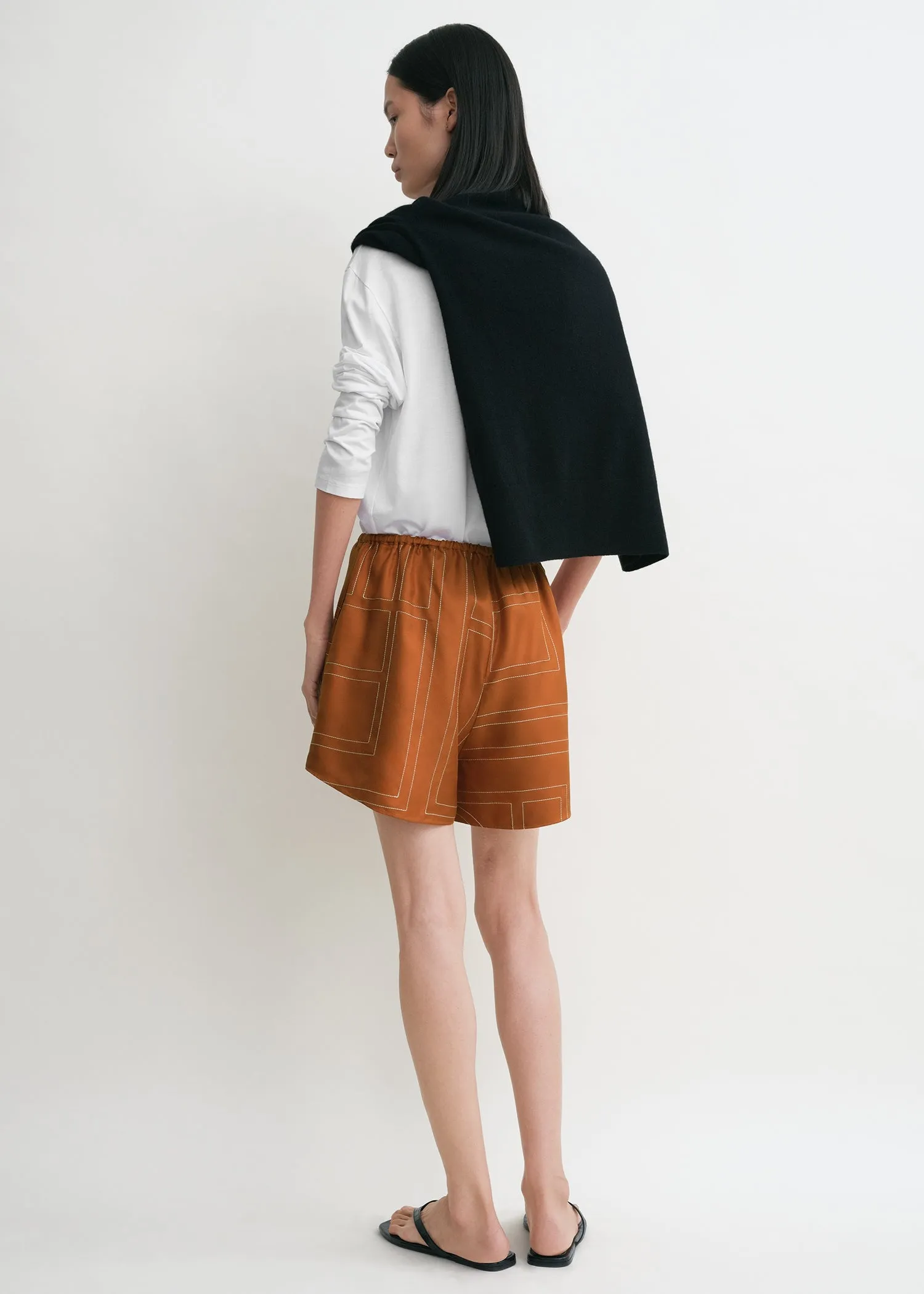 Monogram silk pj shorts terracotta sold by Toteme product image thumbnail 3