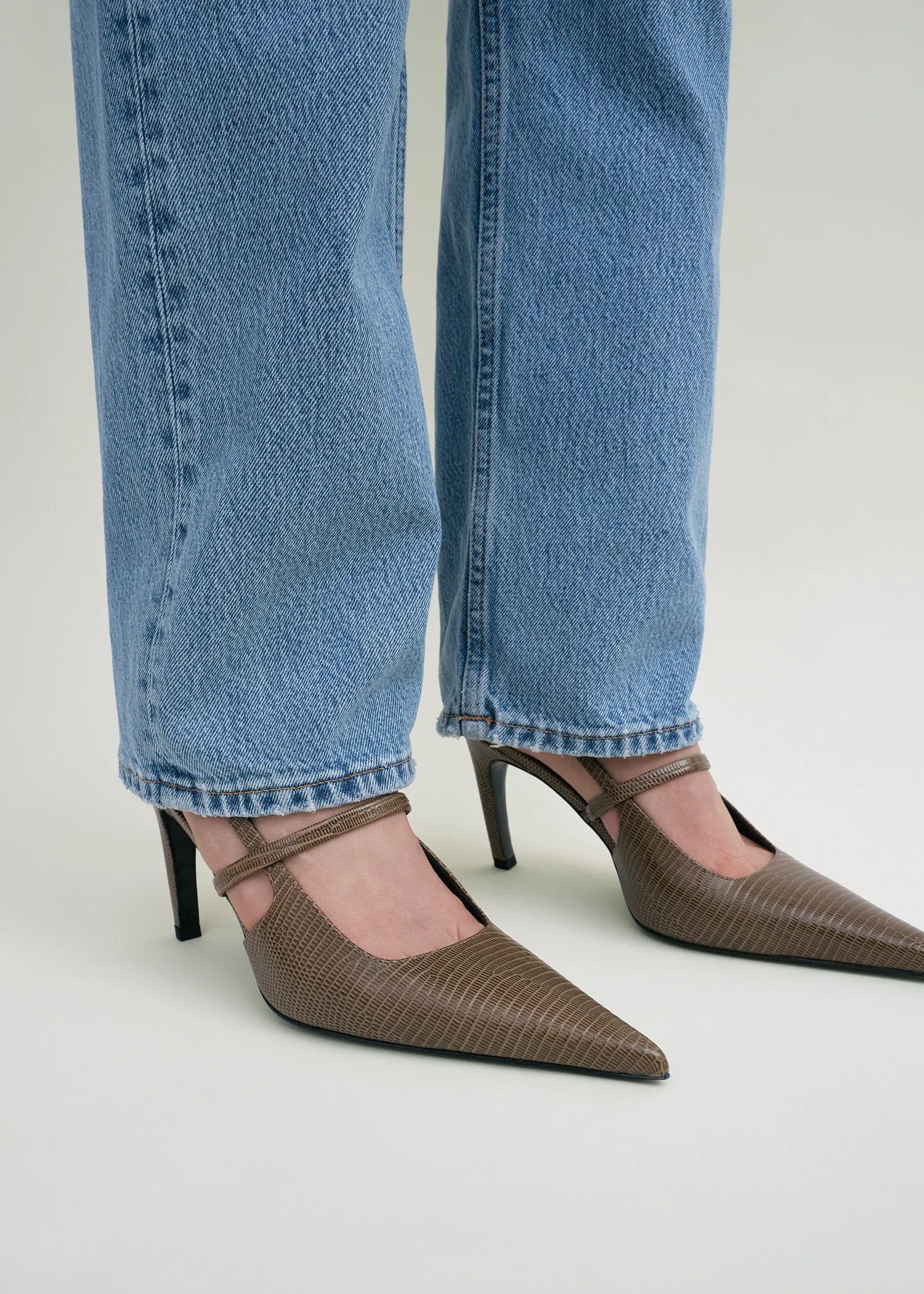 Lizard-embossed stiletto slingbacks dark olive sold by Toteme product image thumbnail 3