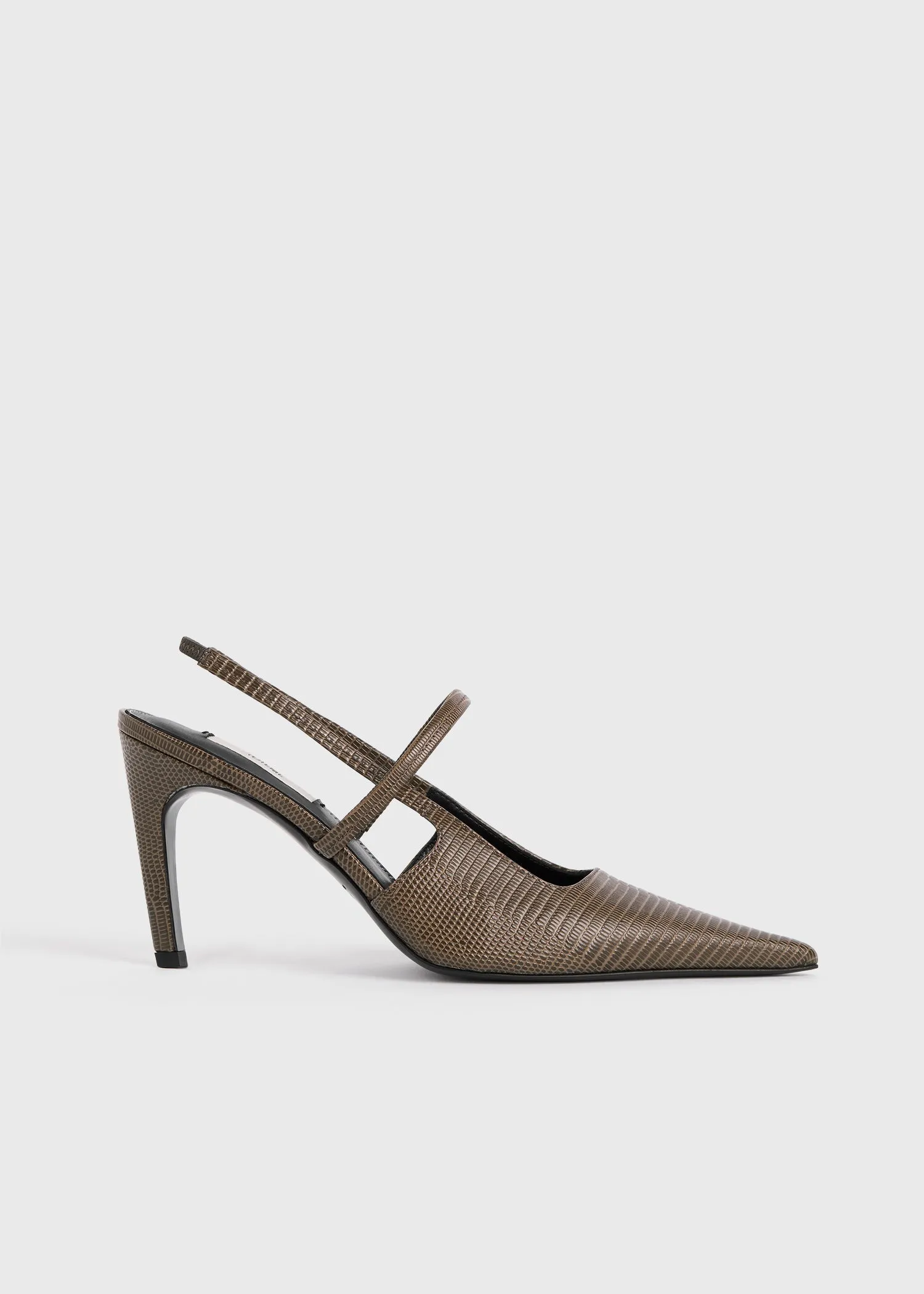 Lizard-embossed stiletto slingbacks dark olive sold by Toteme
