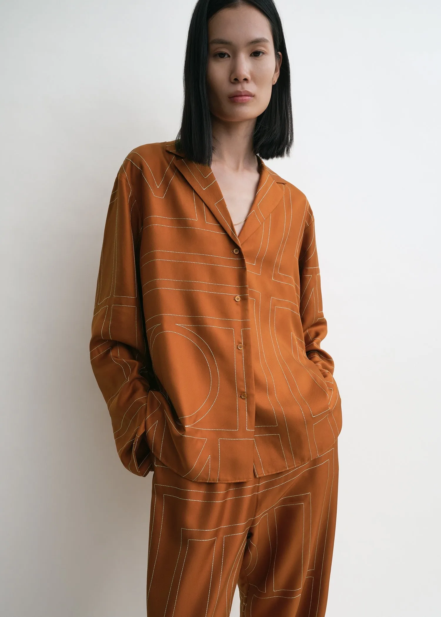 Monogram silk pj top terracotta sold by Toteme product image thumbnail 4