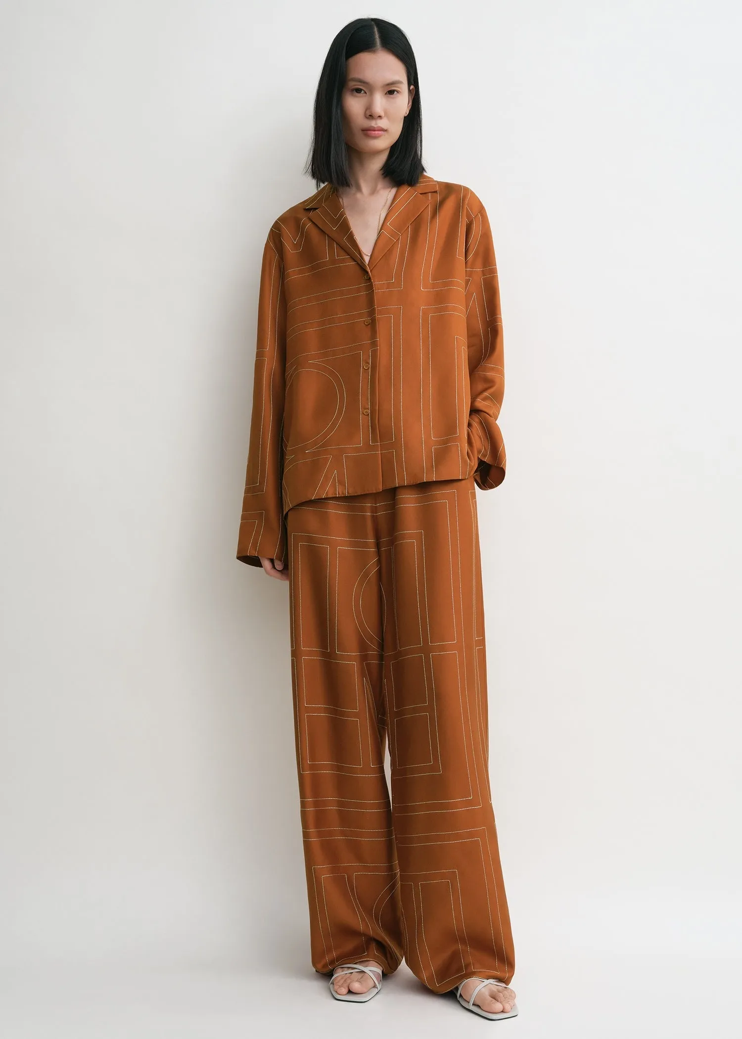 Monogram silk pj top terracotta sold by Toteme product image thumbnail 2