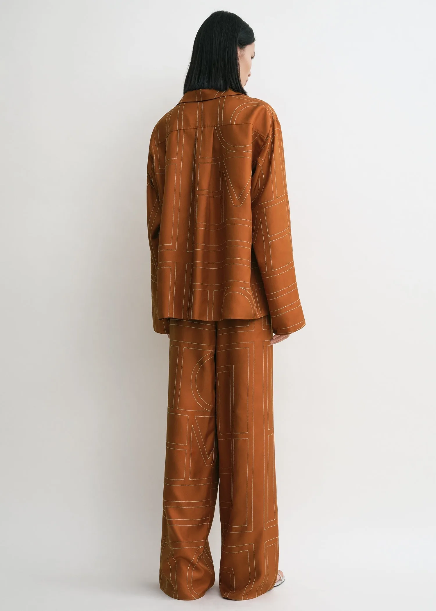 Monogram silk pj top terracotta sold by Toteme product image thumbnail 3
