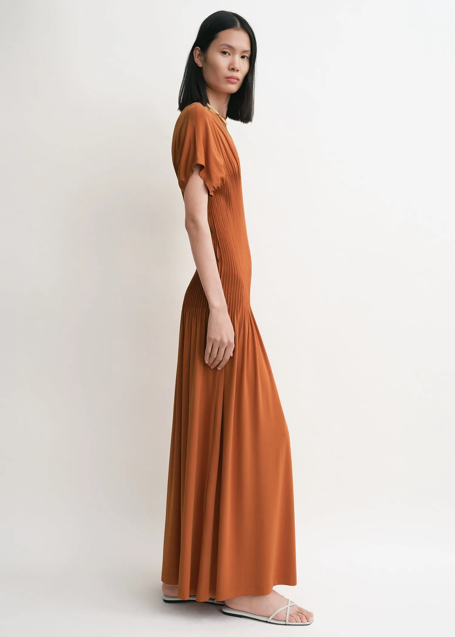 Knife-pleated jersey dress terracotta sold by Toteme product image thumbnail 2