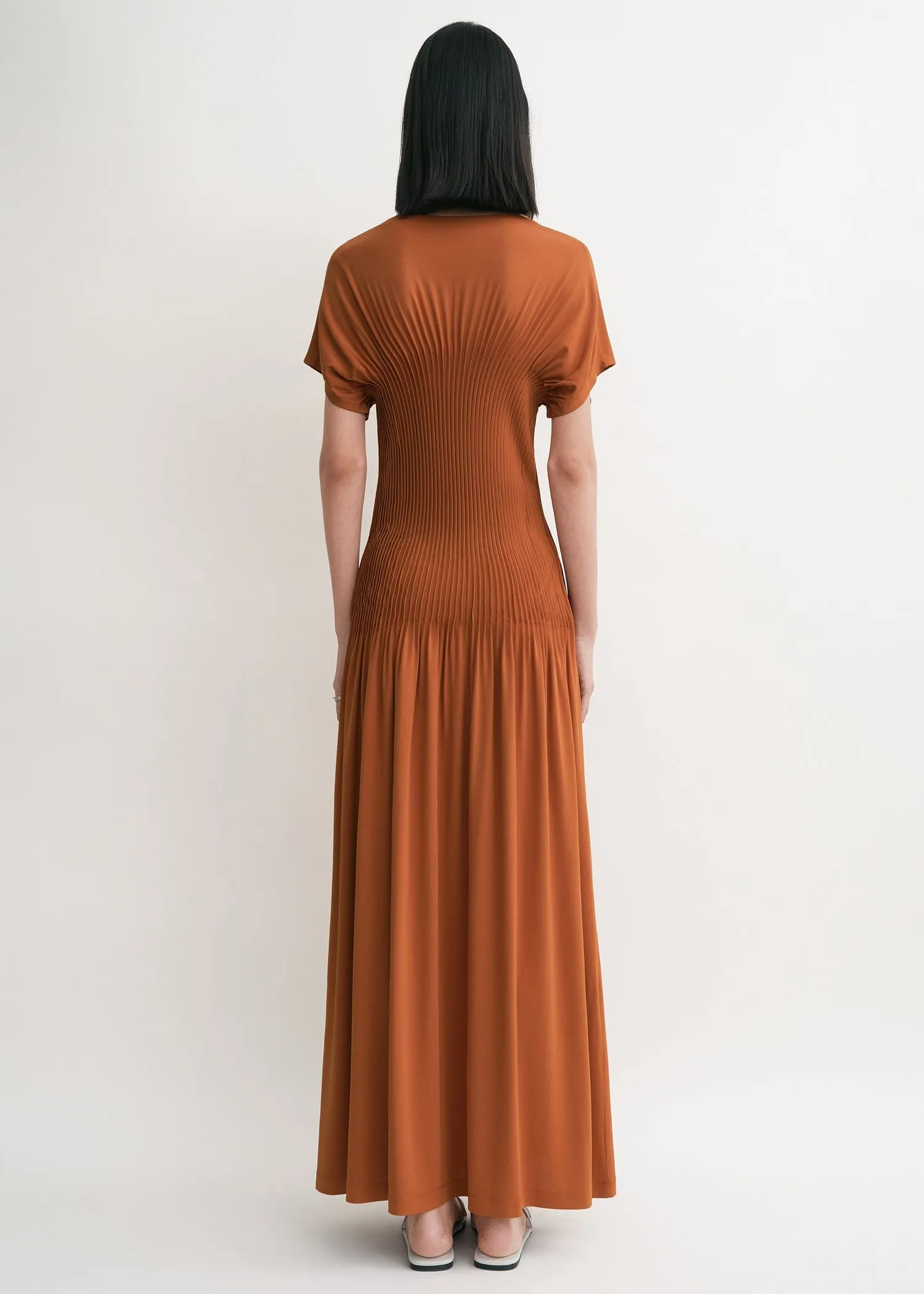 Knife-pleated jersey dress terracotta sold by Toteme product image thumbnail 3