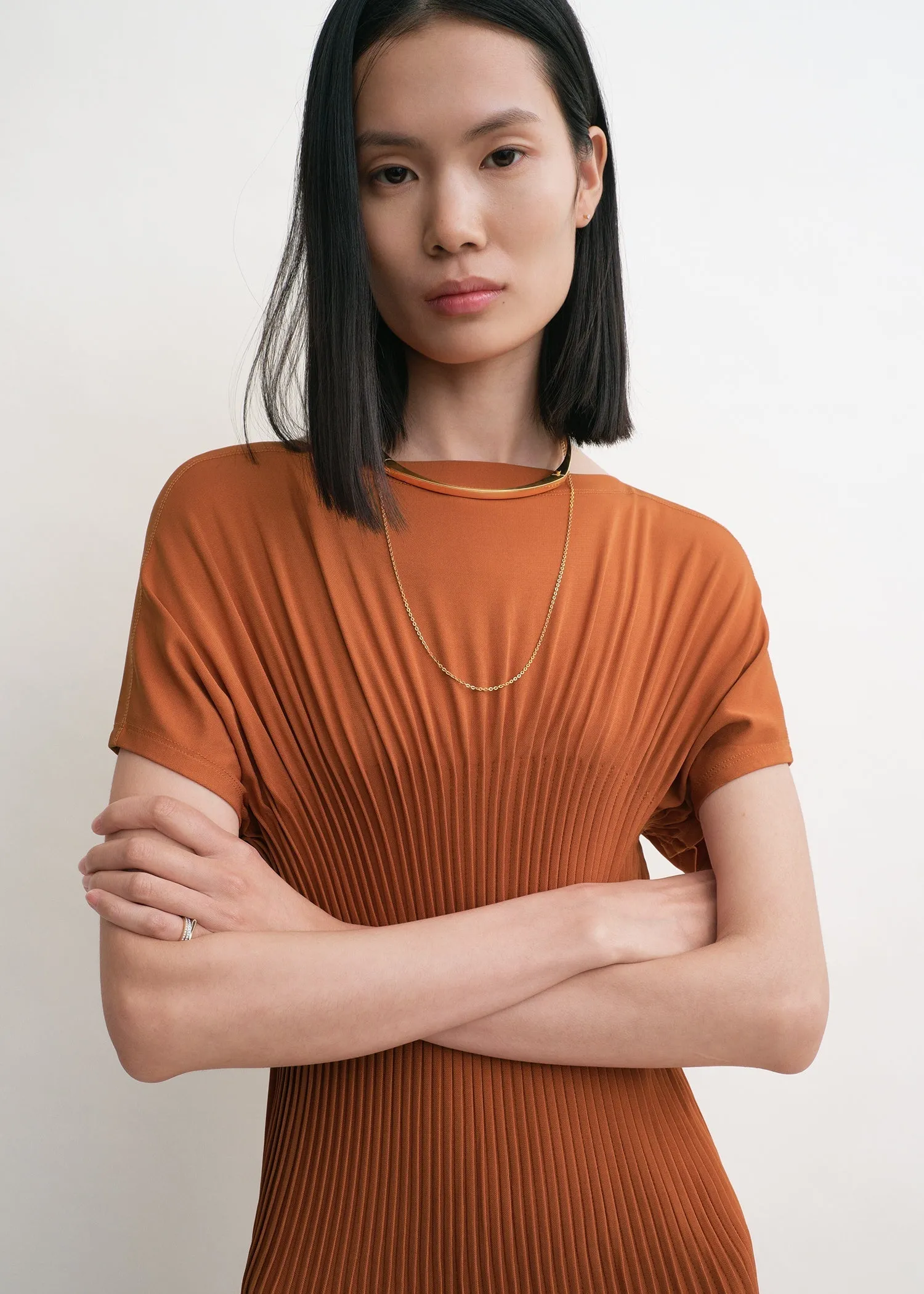Knife-pleated jersey dress terracotta sold by Toteme product image thumbnail 4