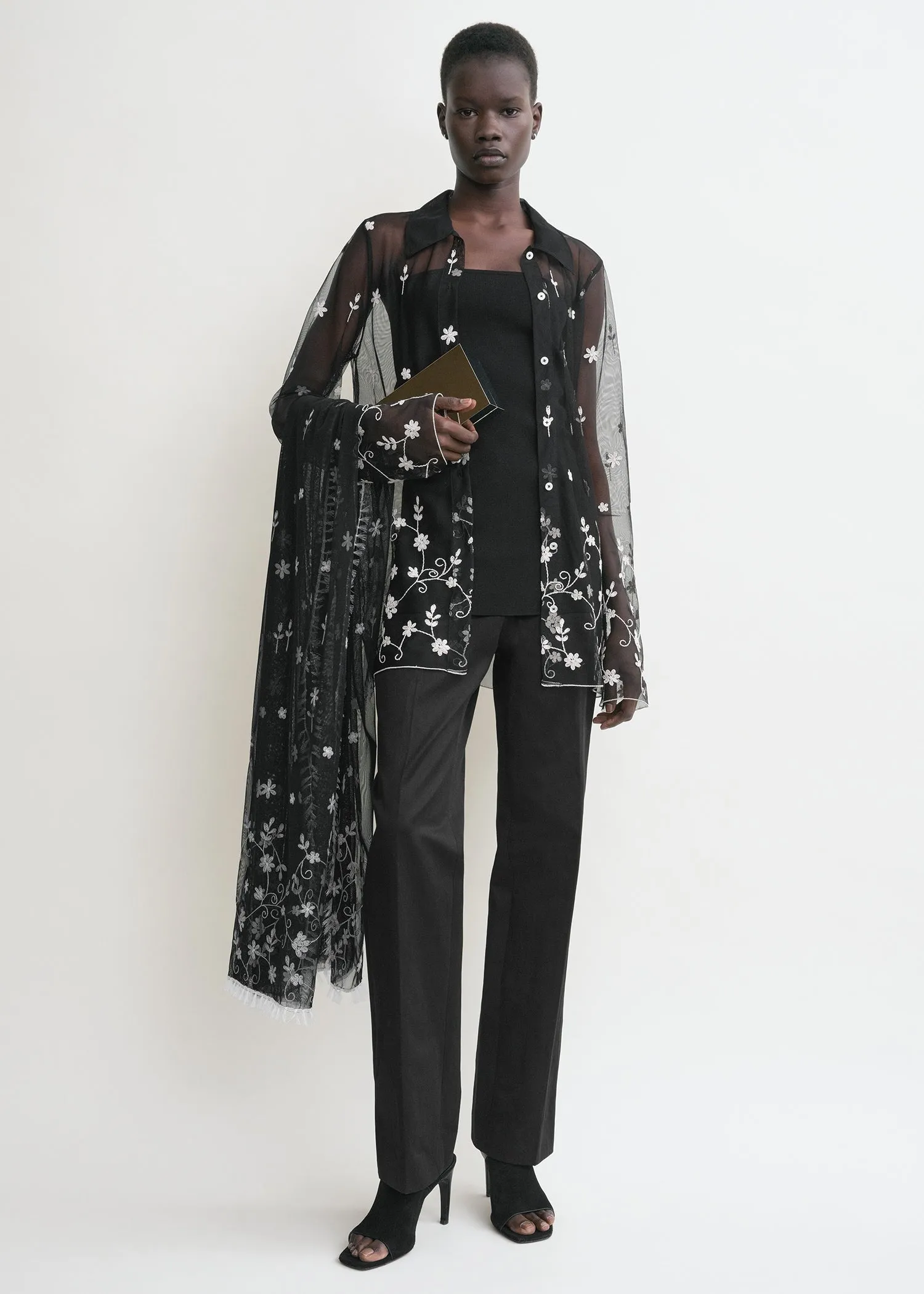 Floral tulle shirt black/white sold by Toteme