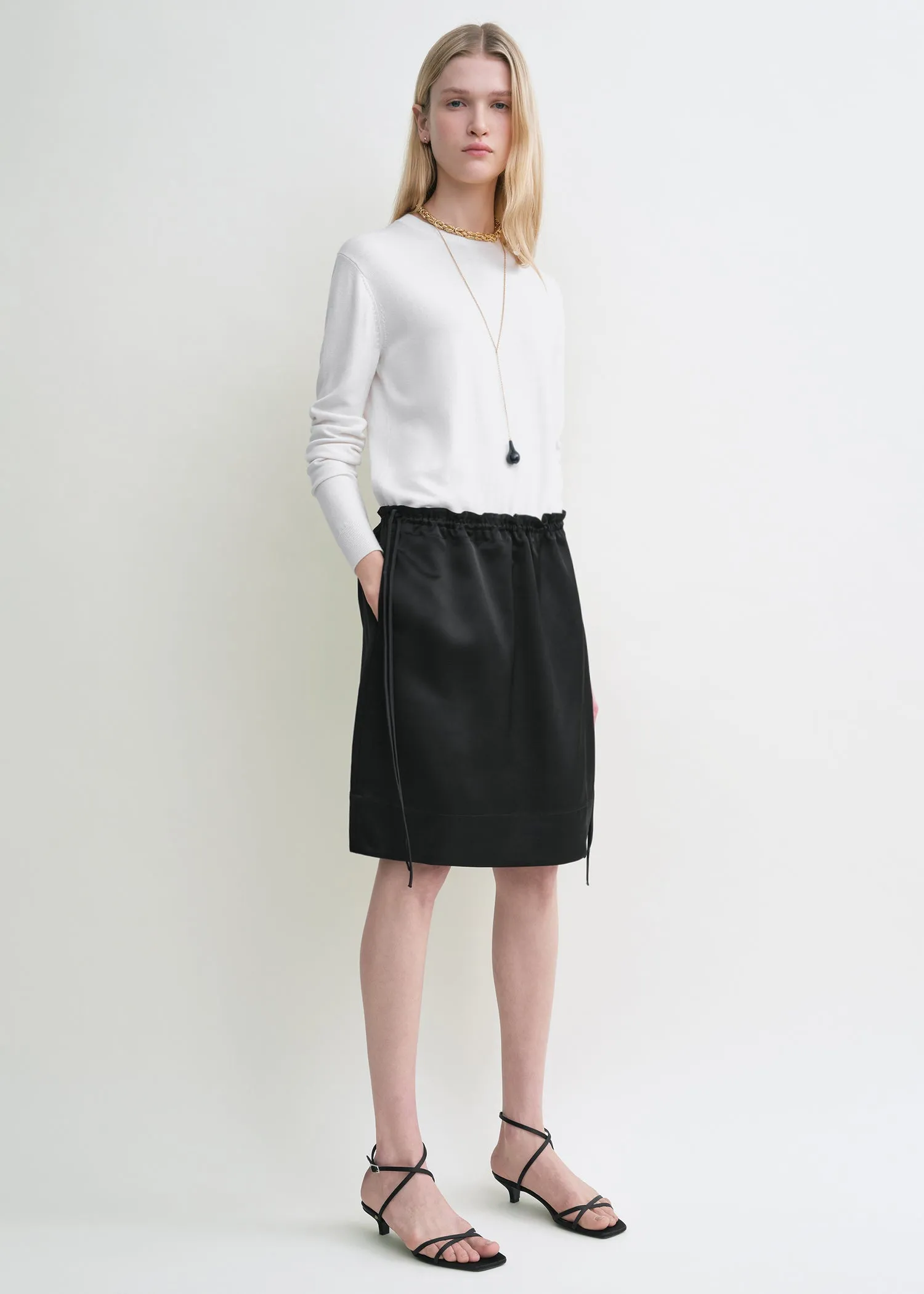 Drawstring satin mini skirt black sold by Toteme product image thumbnail 2