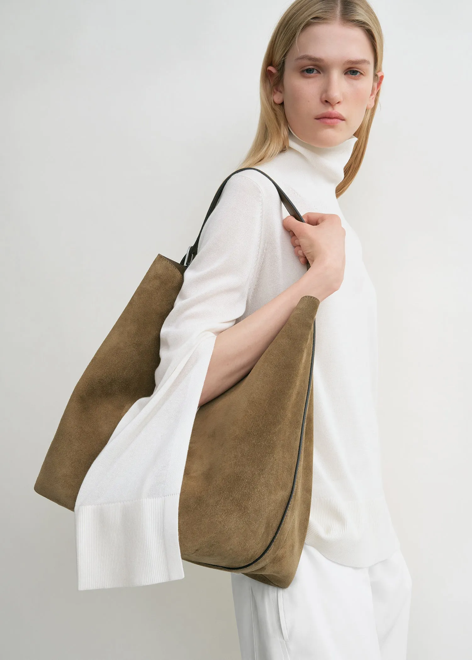 Belted suede tote dark olive sold by Toteme product image thumbnail 3