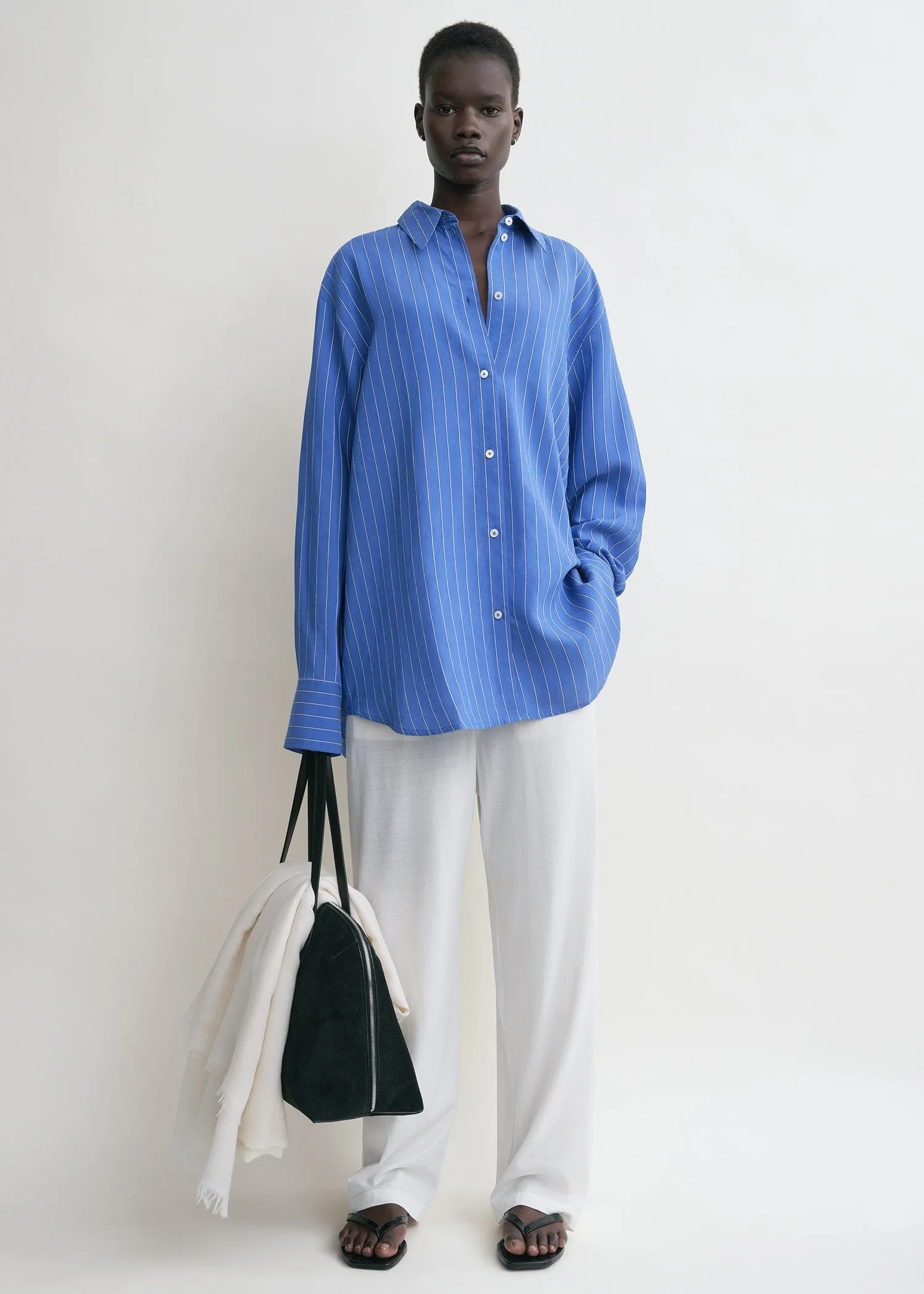 Striped summer shirt cobalt/white sold by Toteme