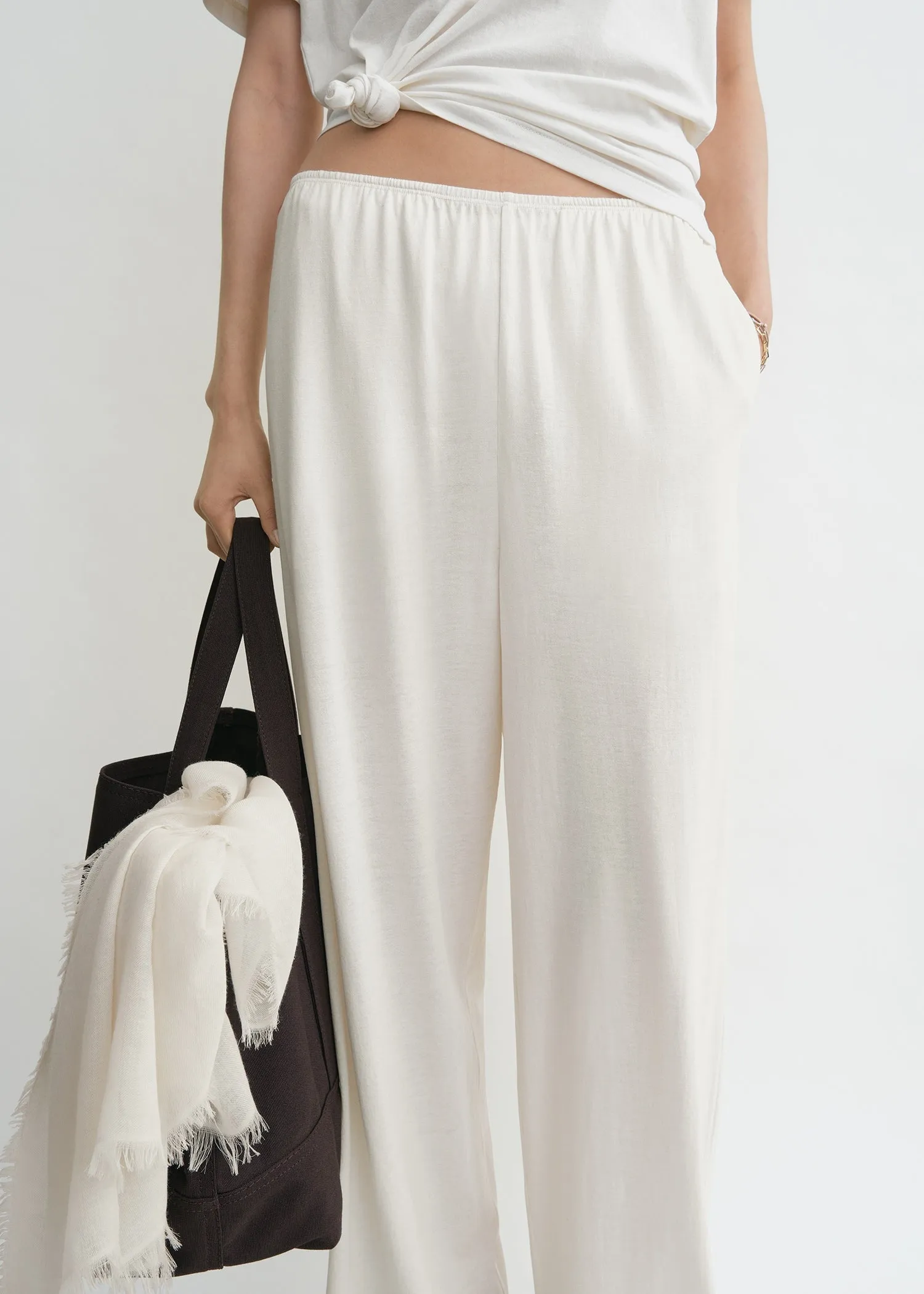 Cotton silk pj bottoms off-white sold by Toteme product image thumbnail 4