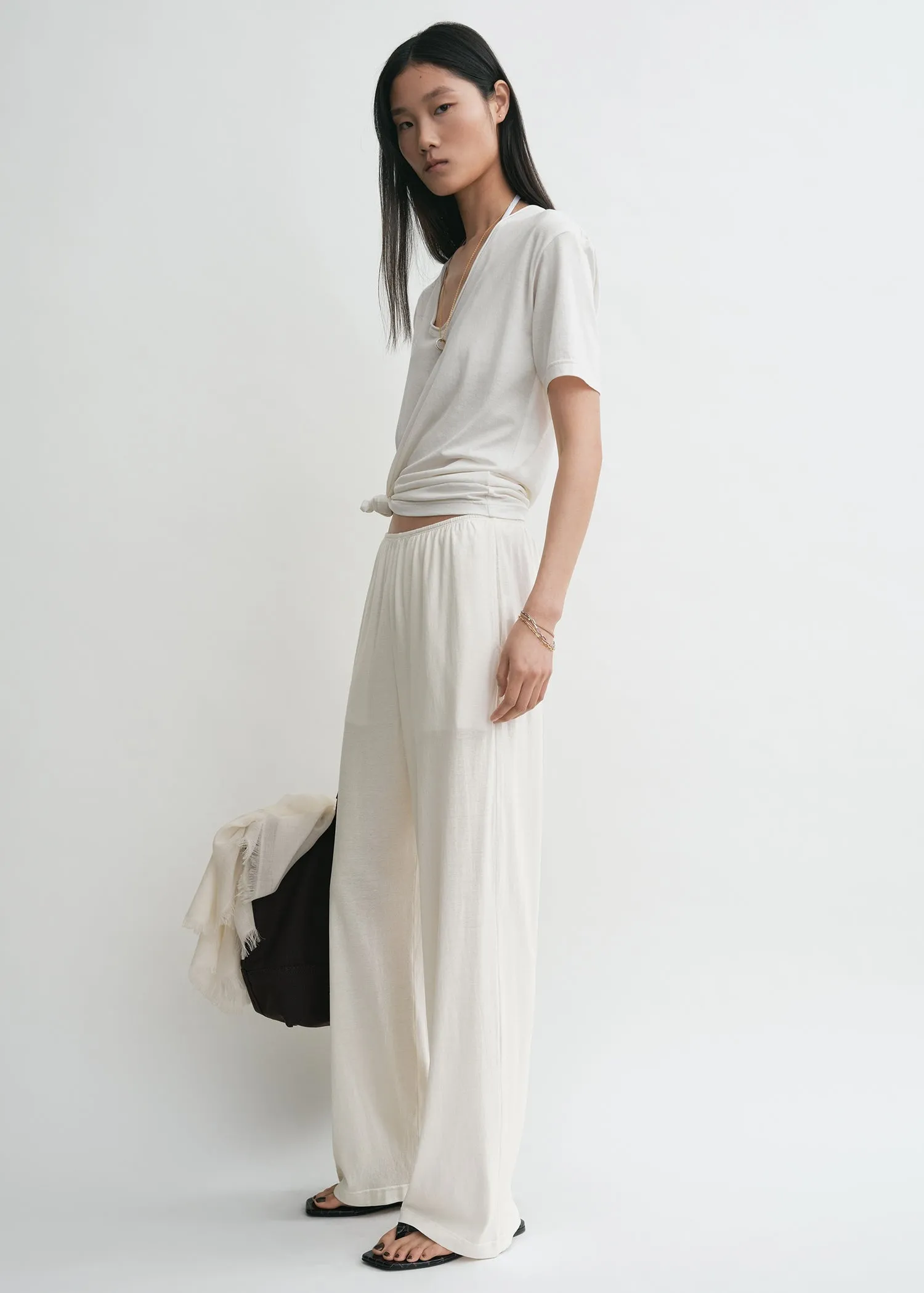Cotton silk pj bottoms off-white sold by Toteme product image thumbnail 2