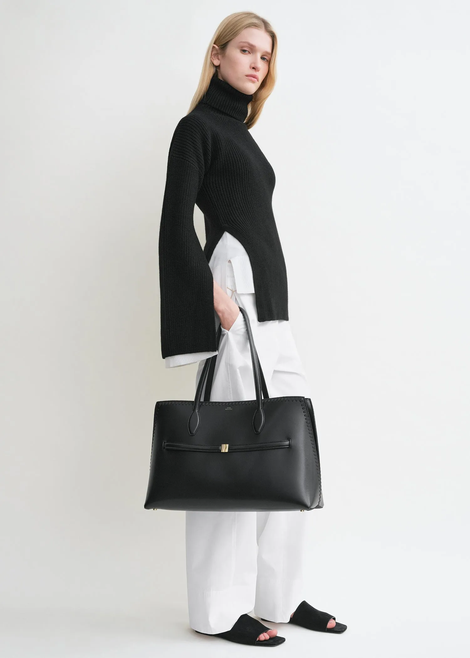 Embroidered leather lounge tote black sold by Toteme product image thumbnail 2