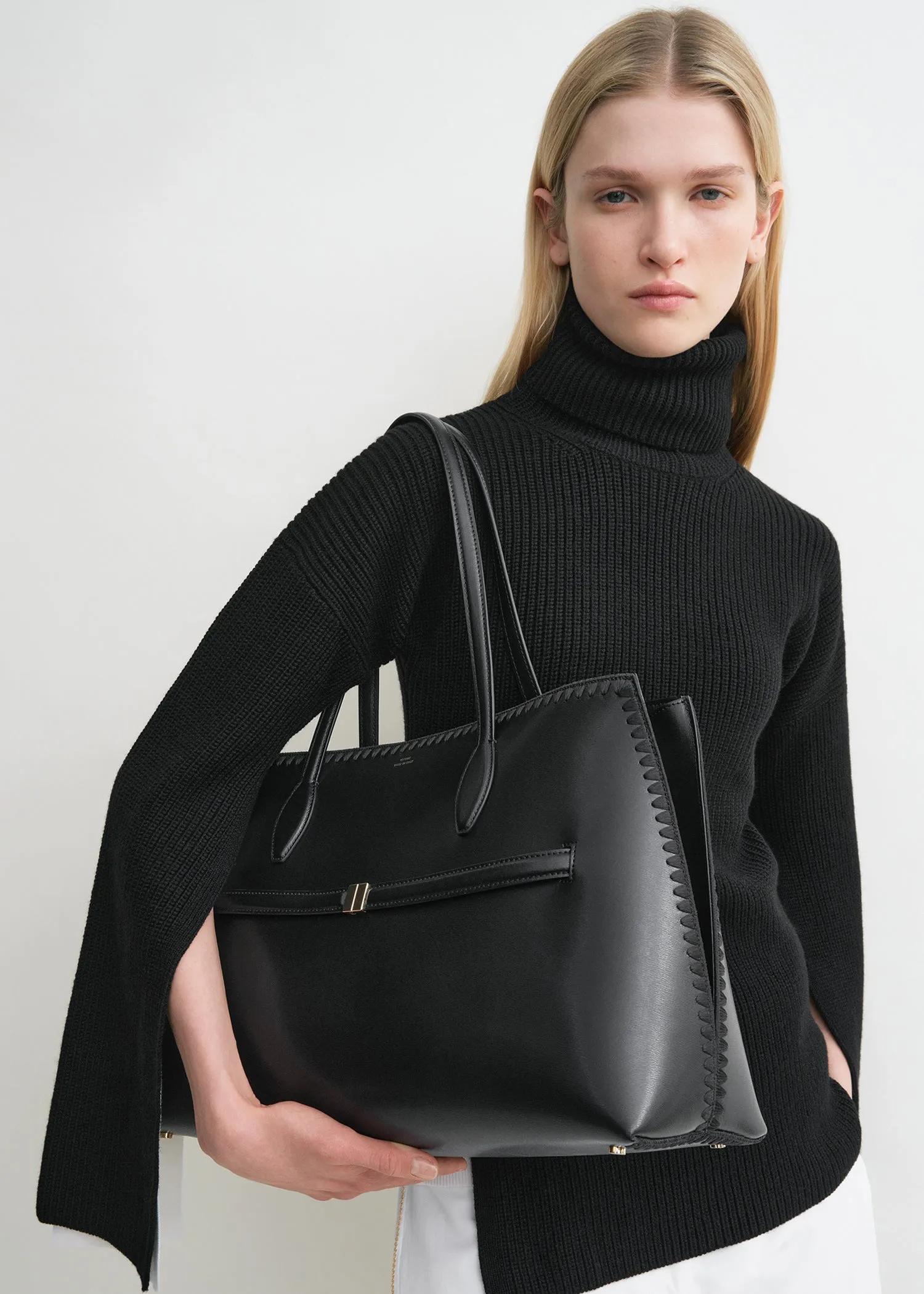 Embroidered leather lounge tote black sold by Toteme product image thumbnail 3