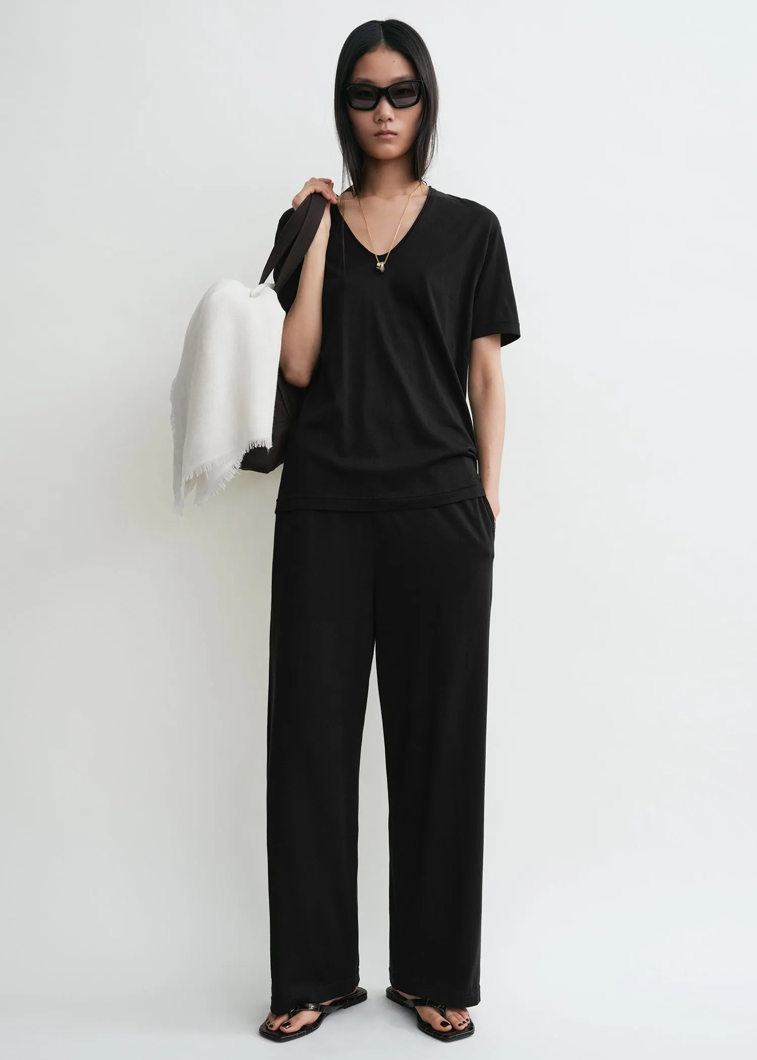 Cotton silk tee black sold by Toteme