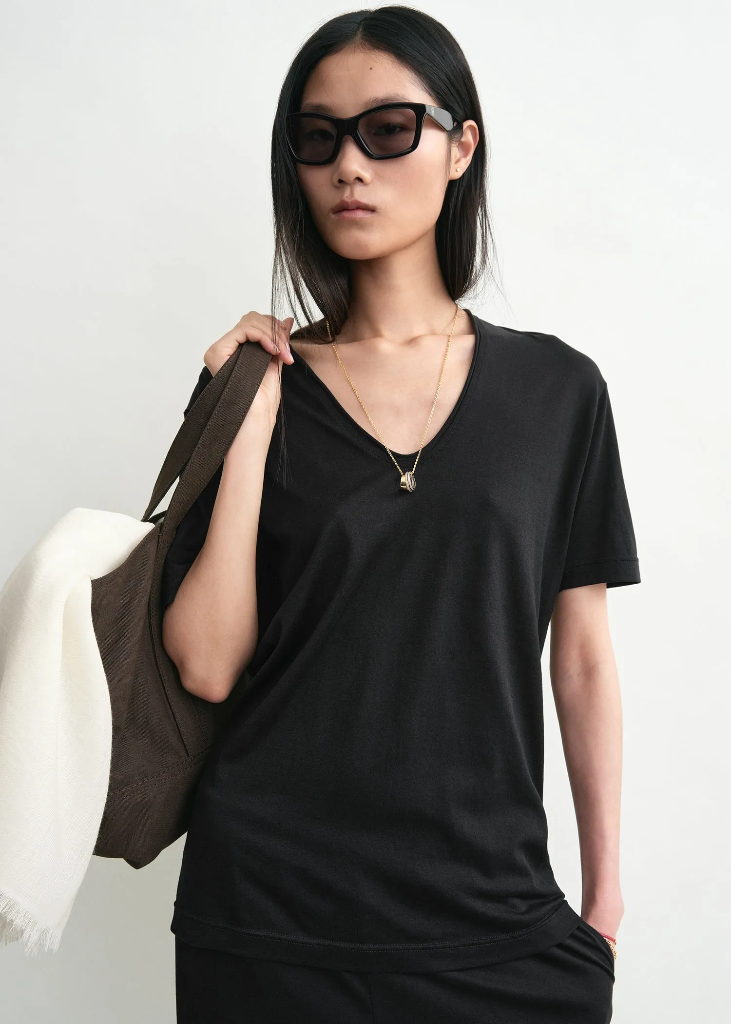 Cotton silk tee black sold by Toteme product image thumbnail 3