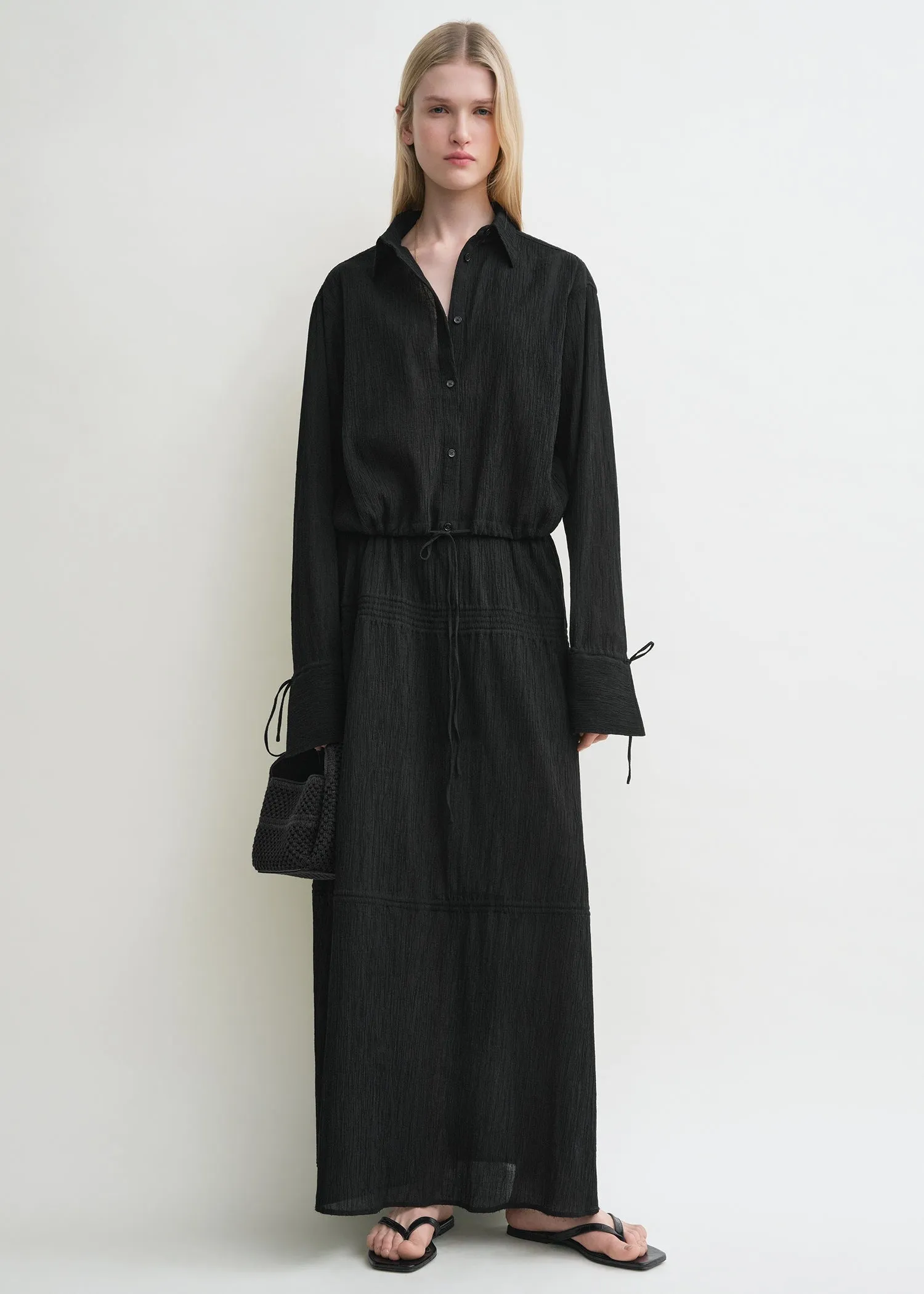 Drawstring shirt black sold by Toteme