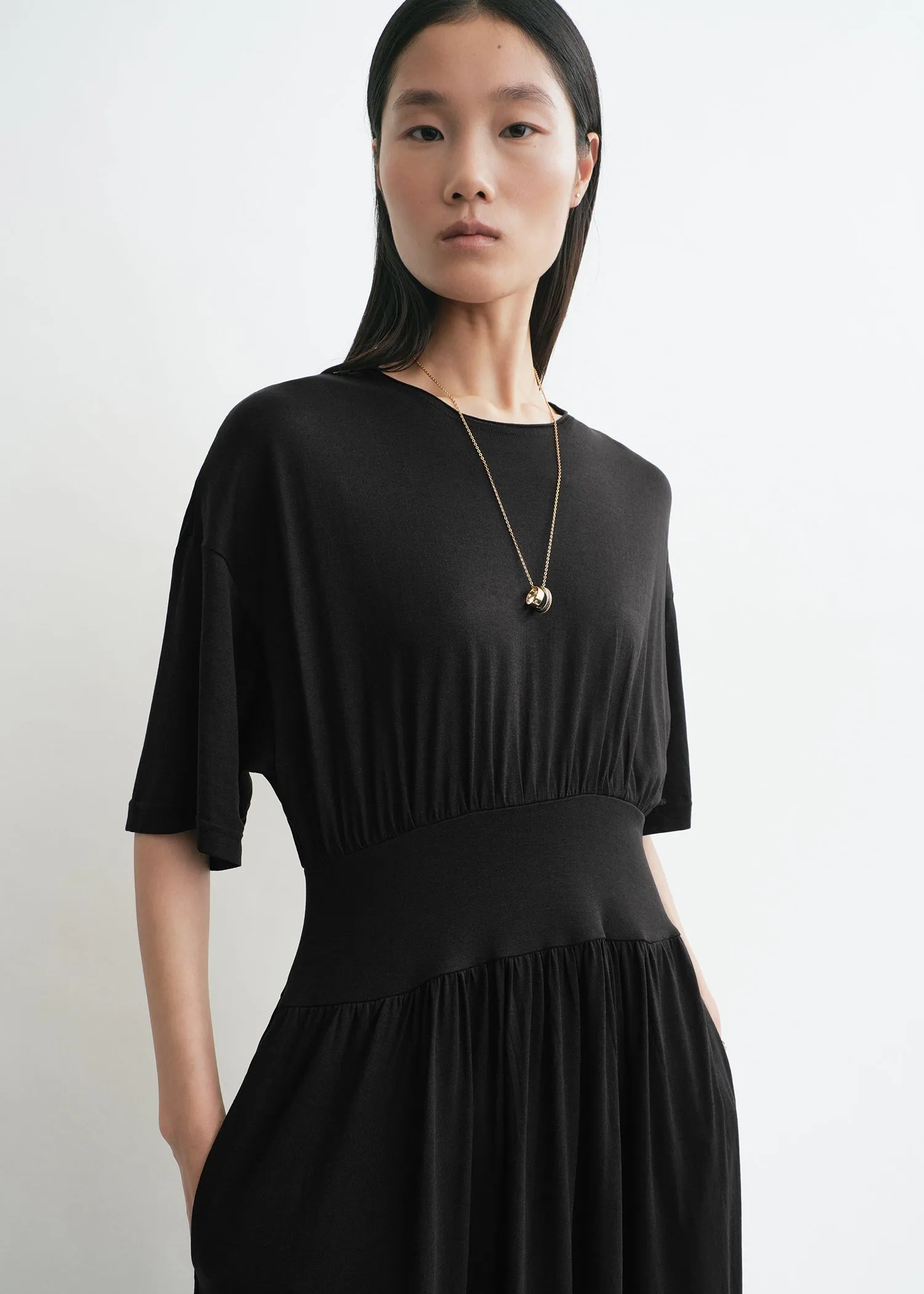 Cotton silk tee dress black sold by Toteme product image thumbnail 4