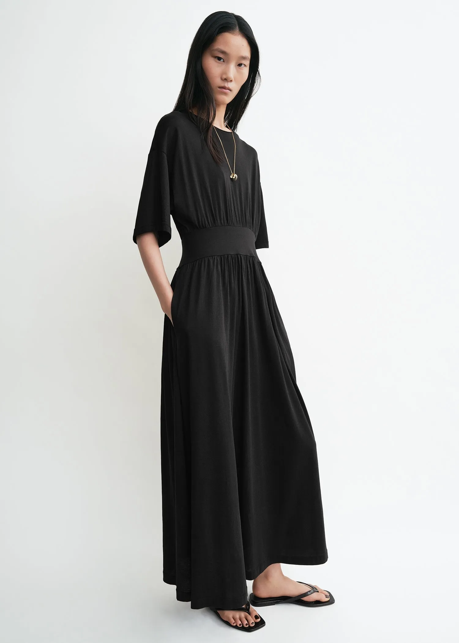Cotton silk tee dress black sold by Toteme product image thumbnail 2