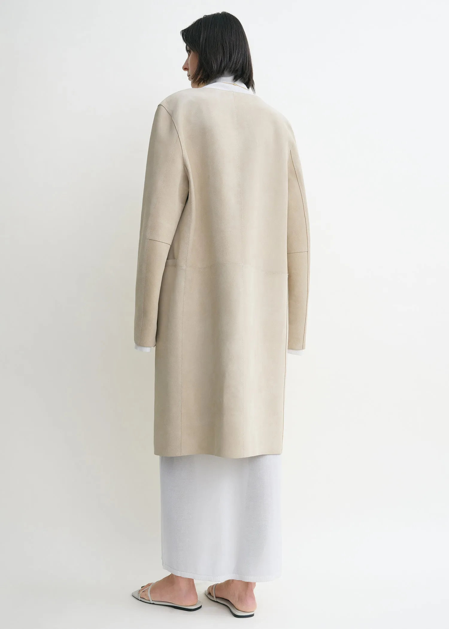 Collarless suede coat peanut sold by Toteme product image thumbnail 3