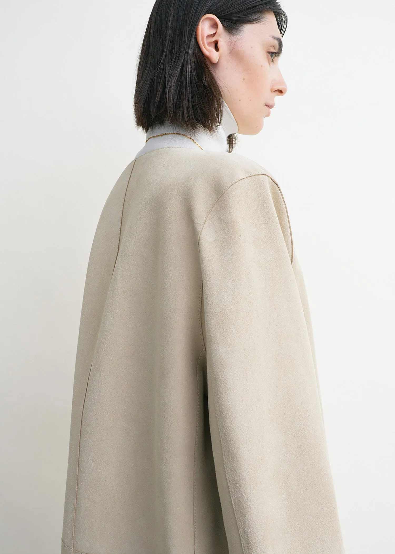 Collarless suede coat peanut sold by Toteme product image thumbnail 5
