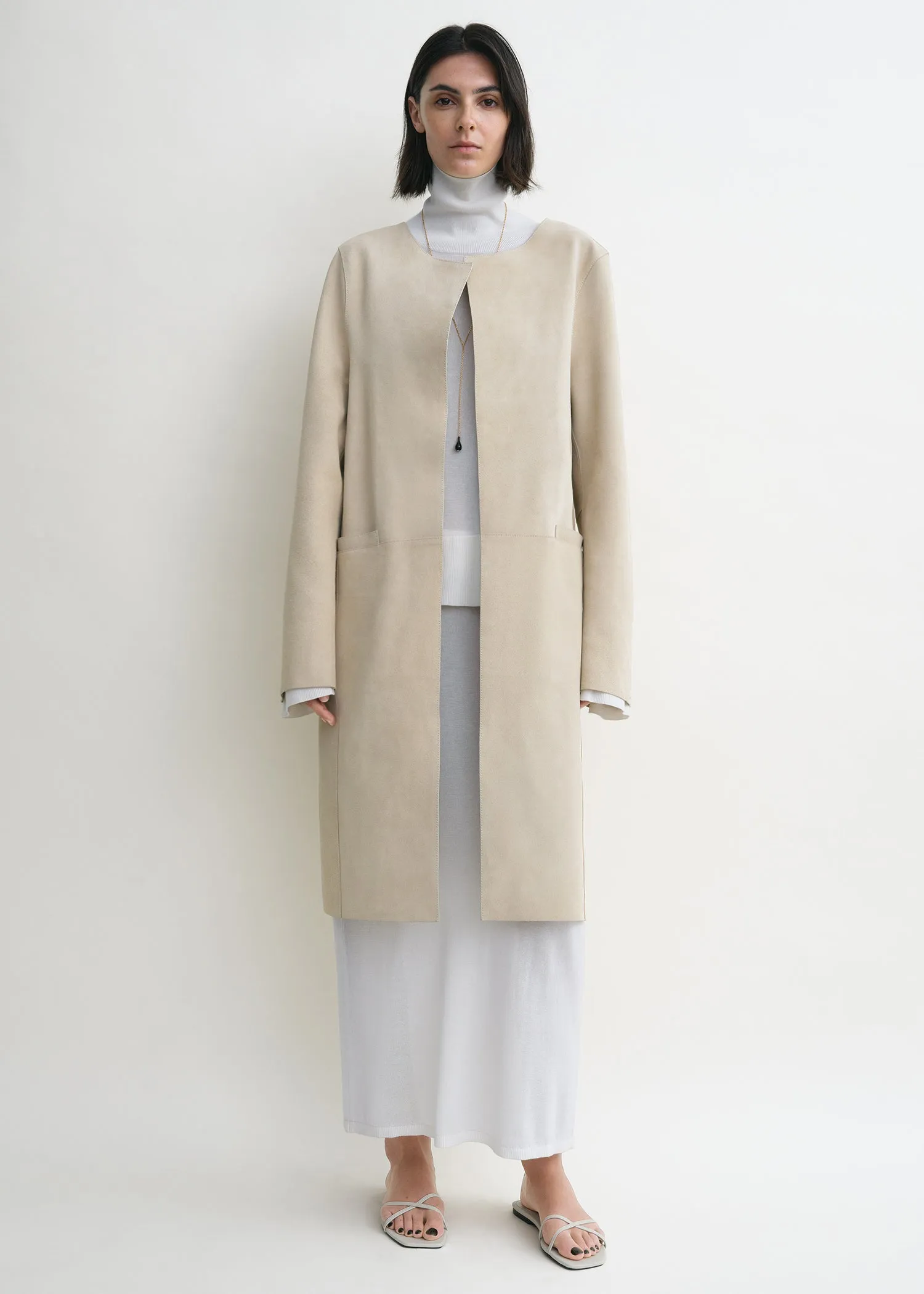 Collarless suede coat peanut sold by Toteme product image thumbnail 2