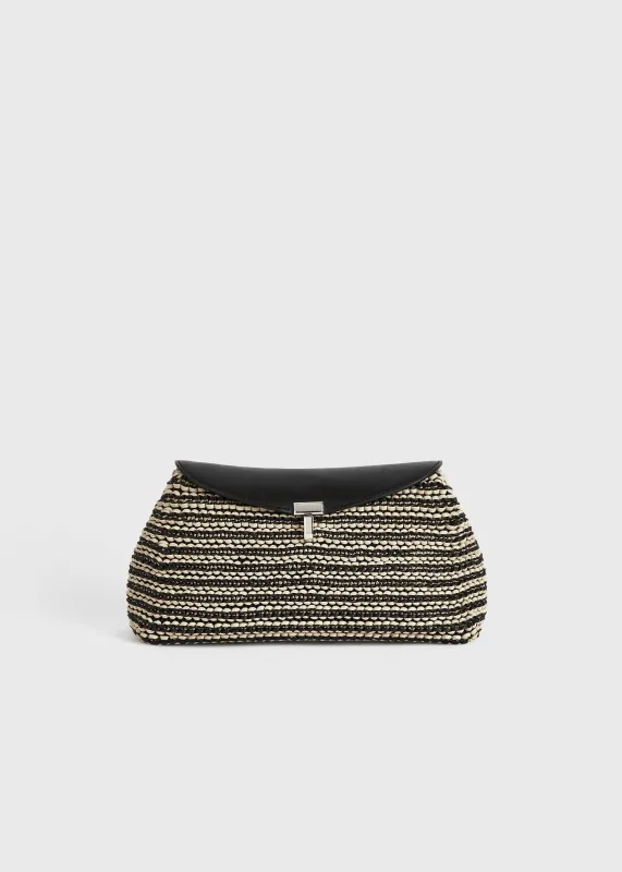T-lock woven-leather clutch black/sand sold by Toteme