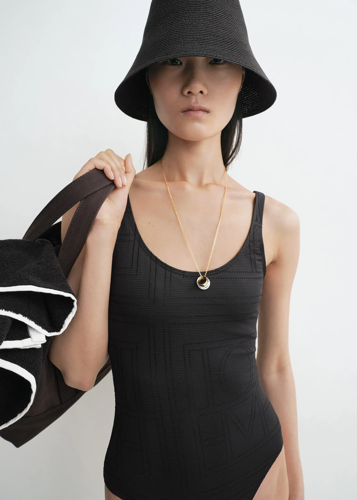 Monogram pointelle swimsuit black sold by Toteme product image thumbnail 5