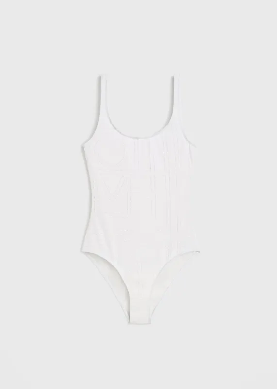 Monogram pointelle swimsuit white sold by Toteme