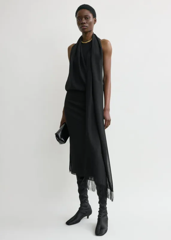 Fringed scarf dress black sold by Toteme