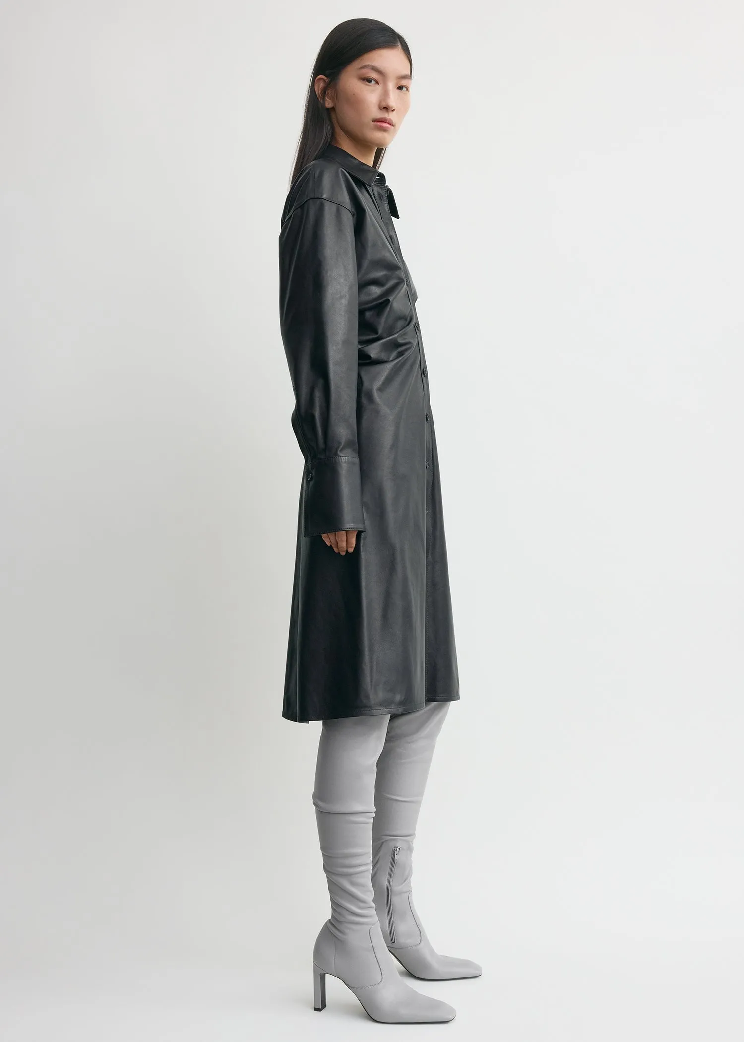 Leather slouch shirtdress navy sold by Toteme product image thumbnail 2