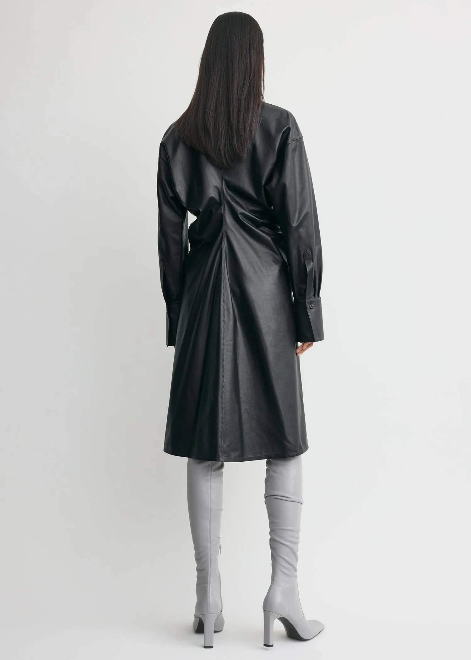 Leather slouch shirtdress navy sold by Toteme product image thumbnail 3