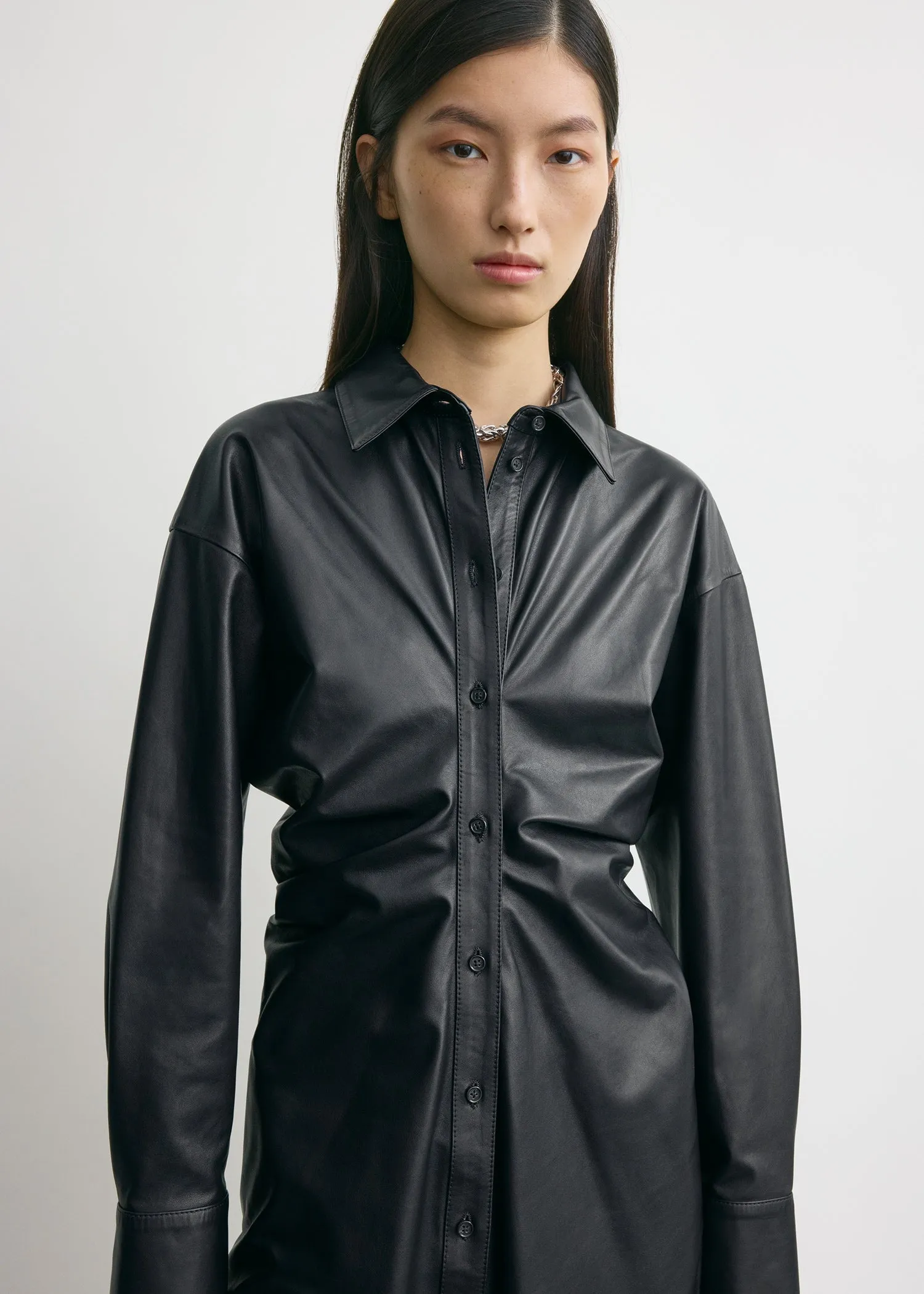 Leather slouch shirtdress navy sold by Toteme product image thumbnail 4