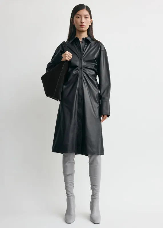 Leather slouch shirtdress navy made by Toteme