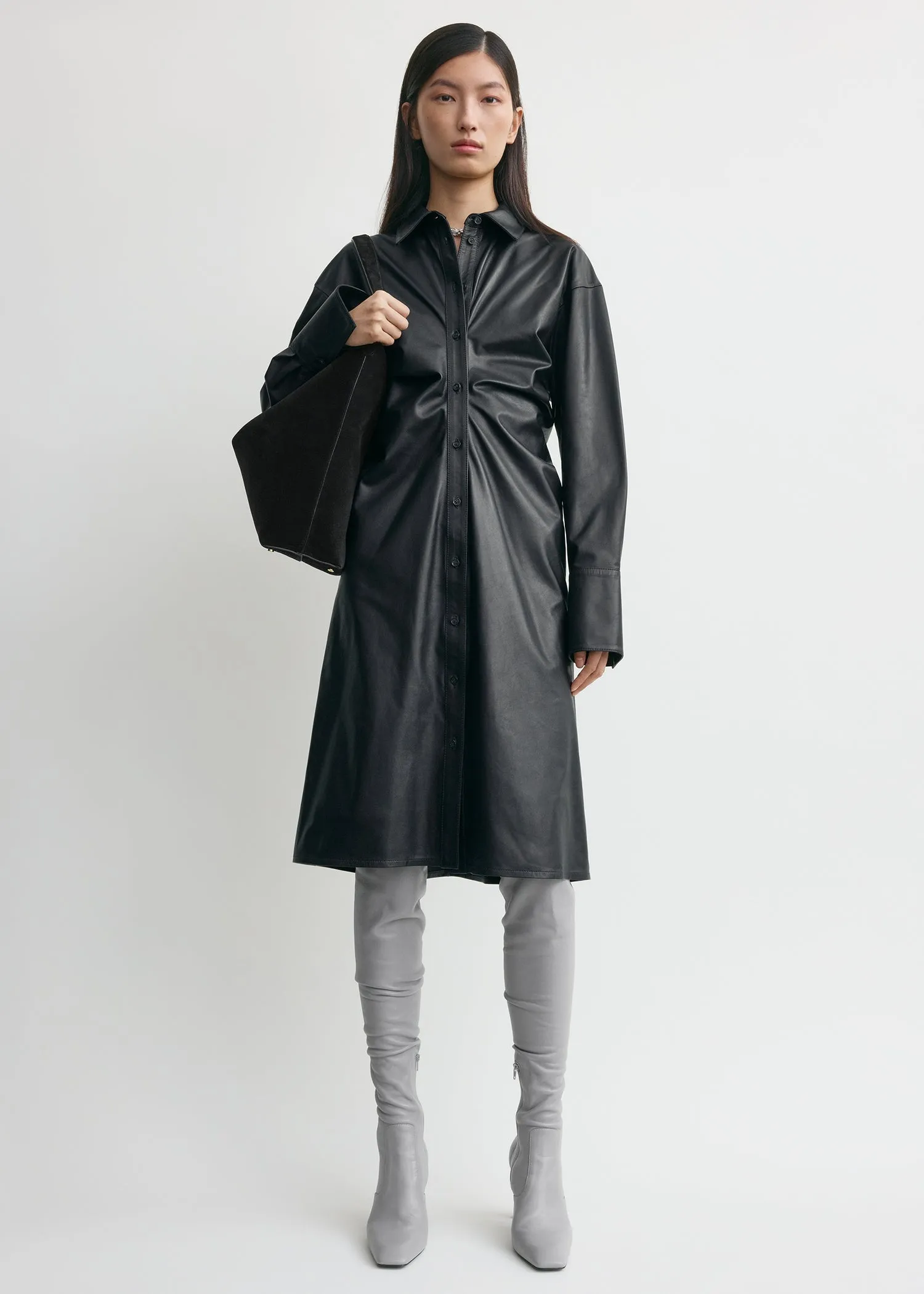 Leather slouch shirtdress navy sold by Toteme