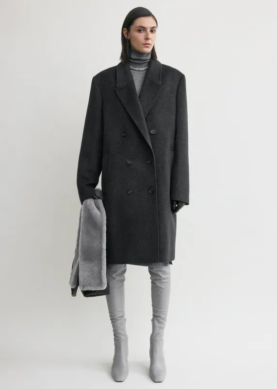 Double-breasted cashmere coat charcoal sold by Toteme